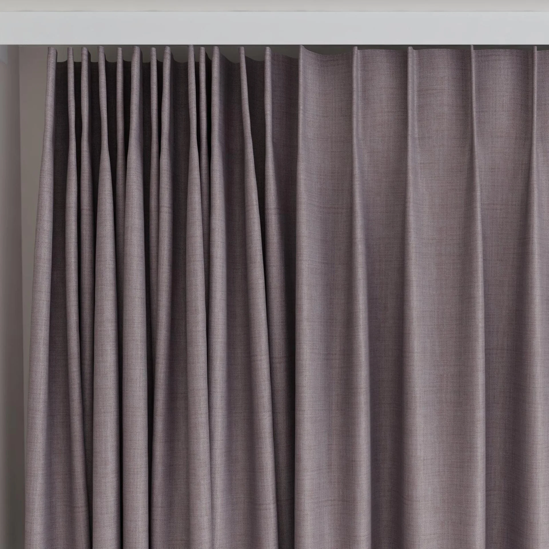 Top view of Loci Dim Out Mauve, on curtain rail