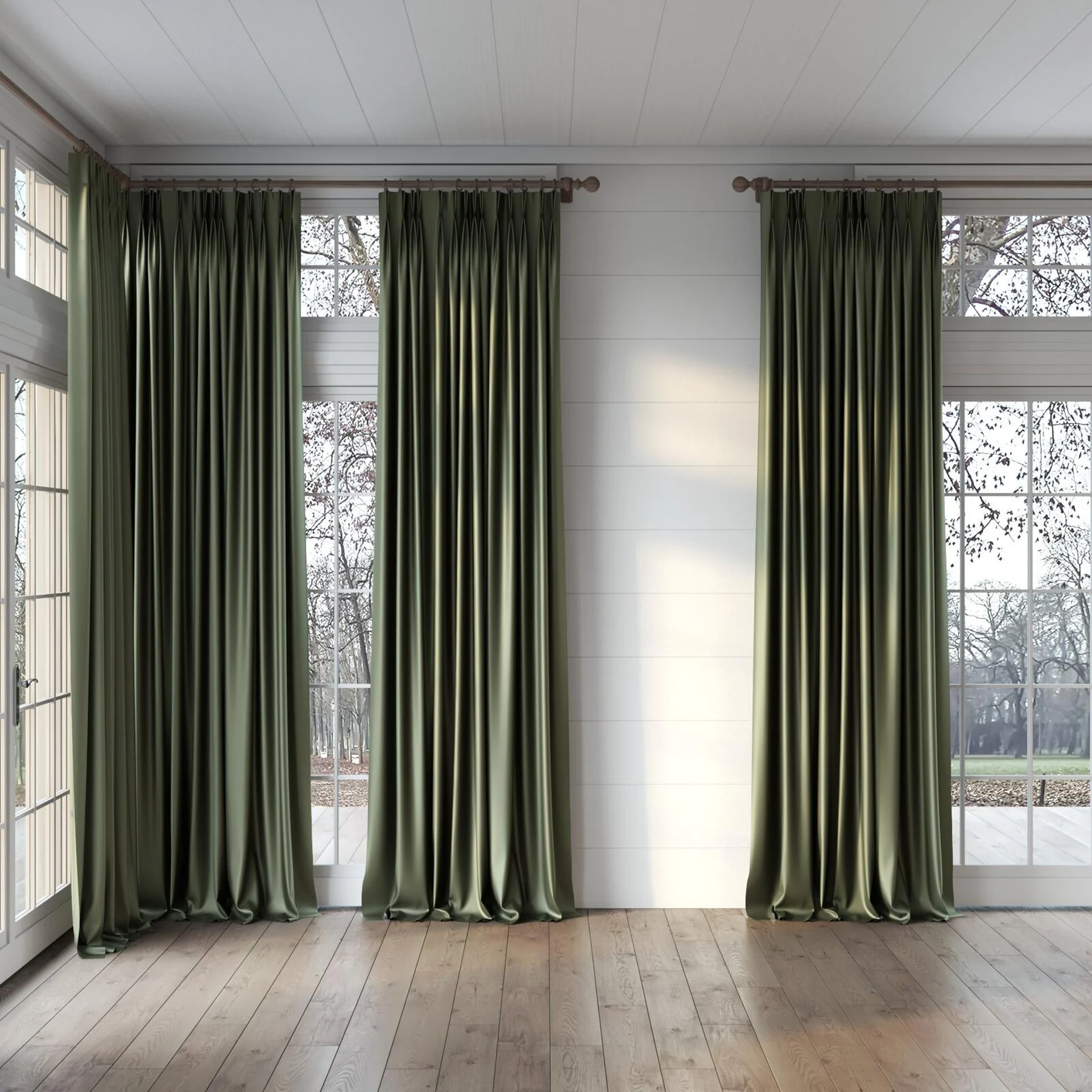 Full view of Moonbeam Hedge, puddled, on curtain rod
