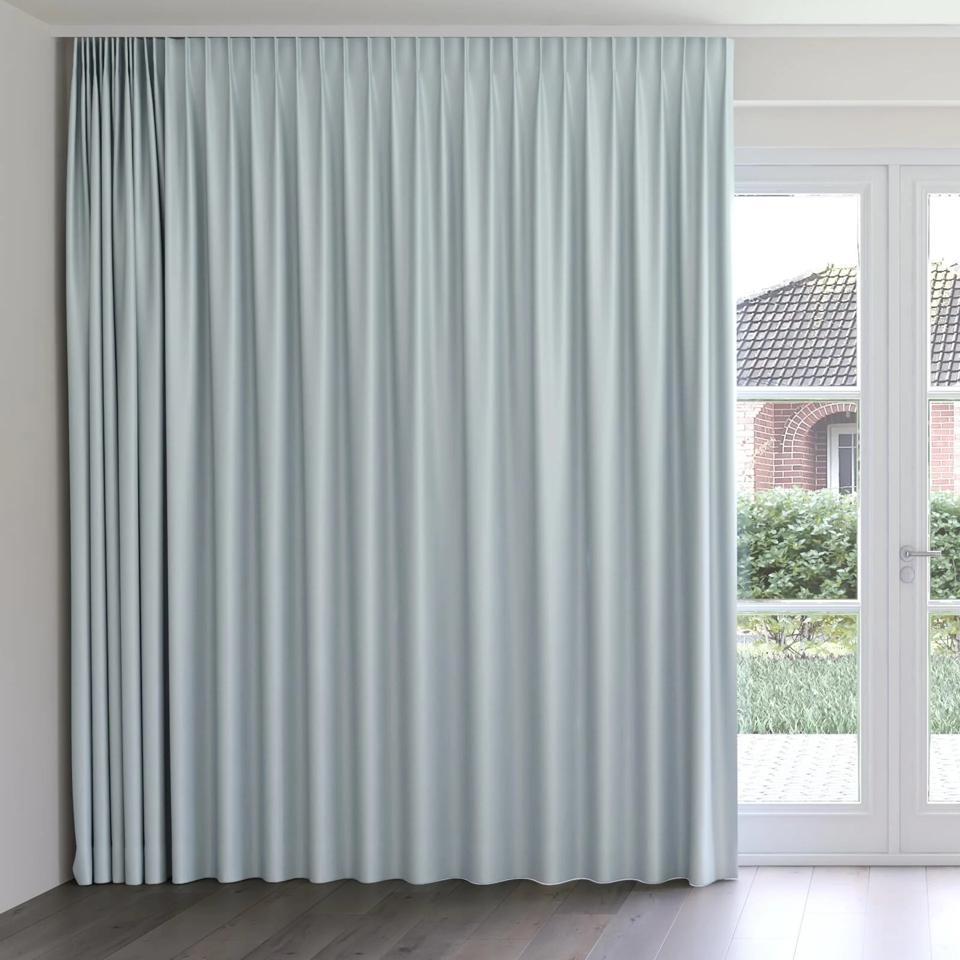 Front view of Stellar Blackout Cascade, on curtain rail
