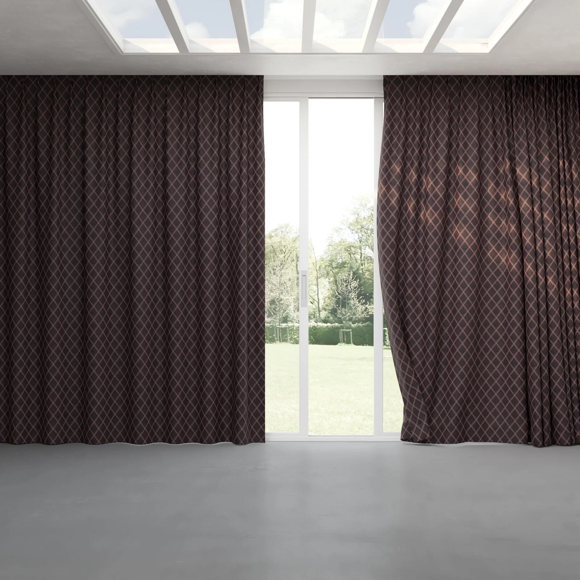 Full view of Pantheon Plum, pinch pleat