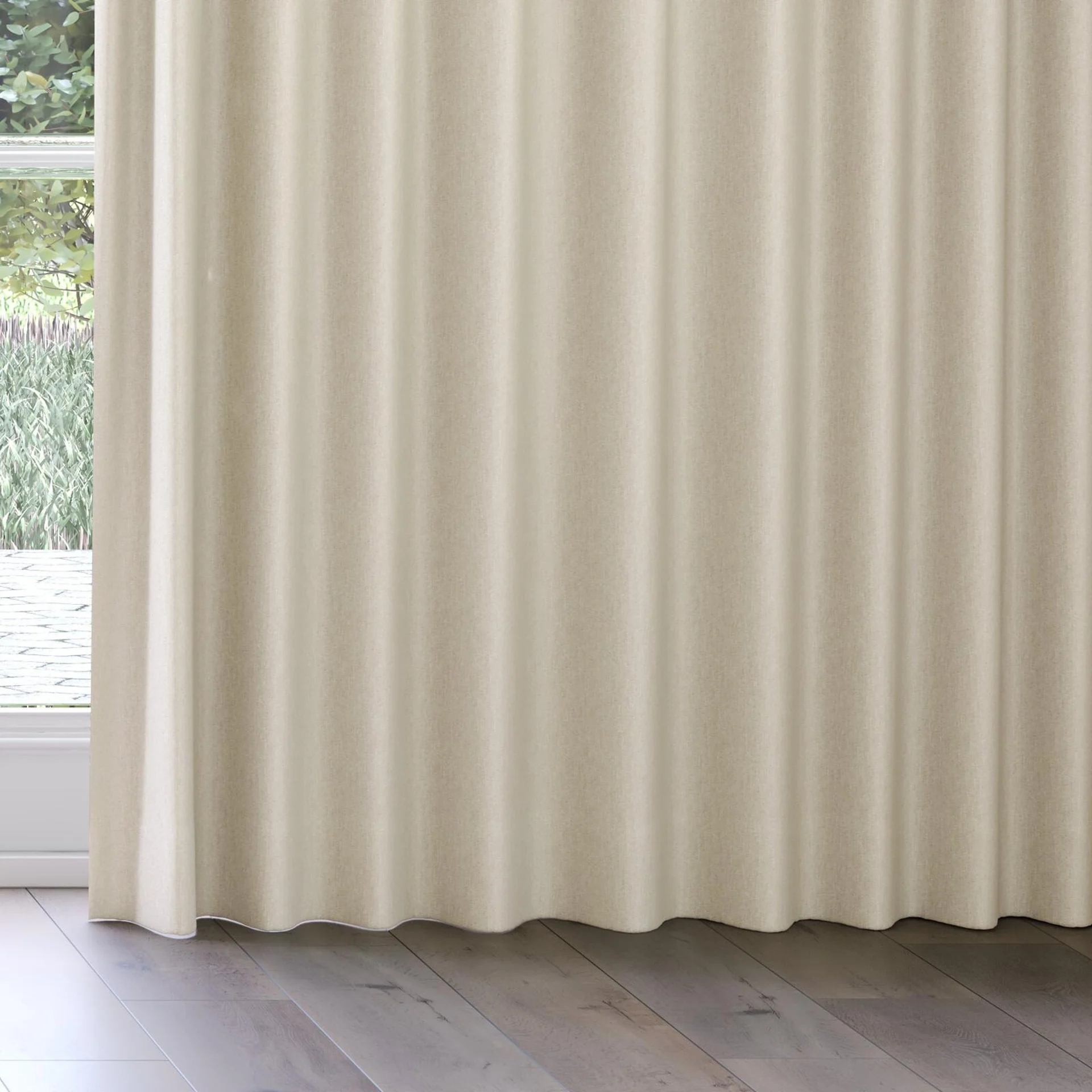 Bottom view of Rewind Natural, on curtain rail