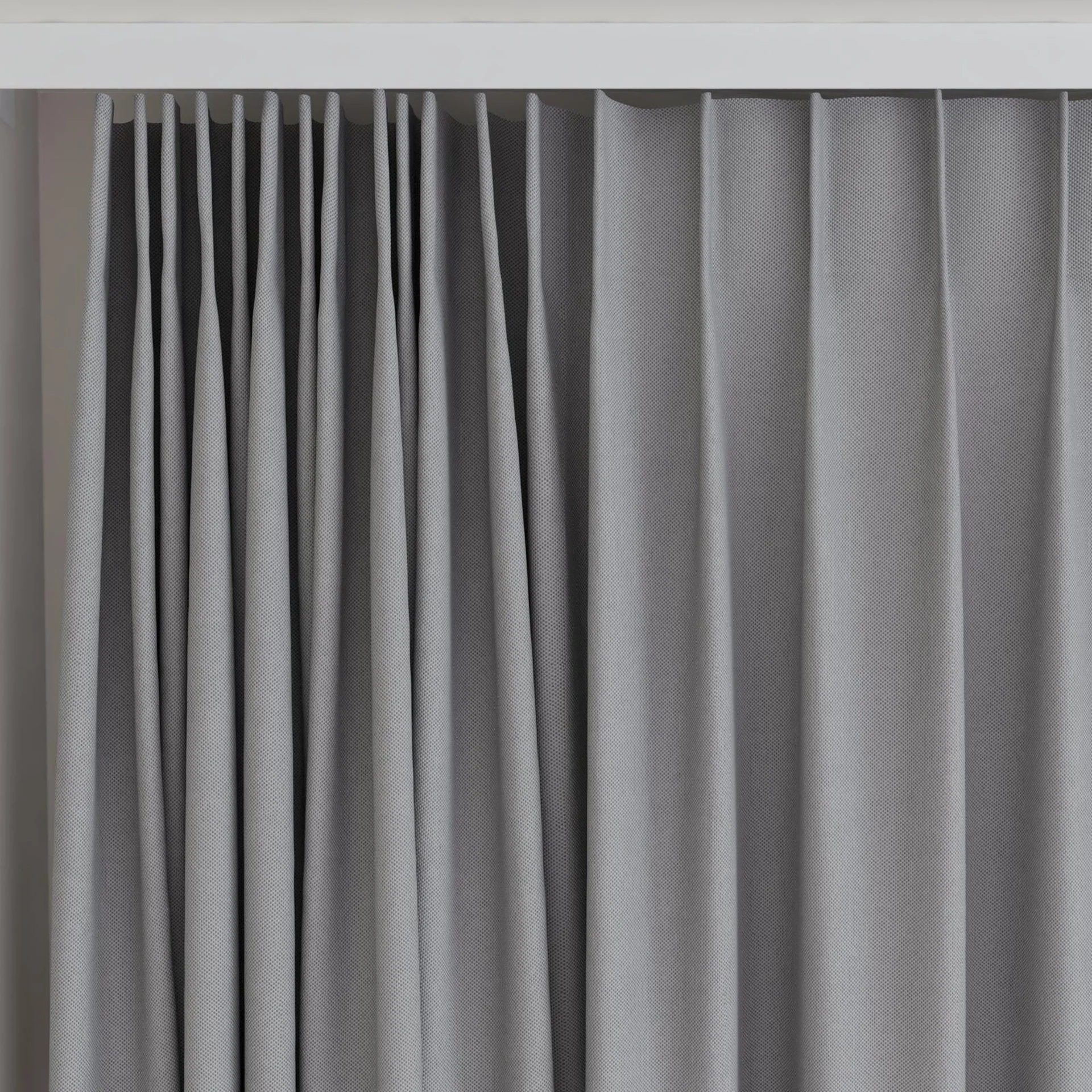 Top view of Oakley FR Charcoal, on curtain rail