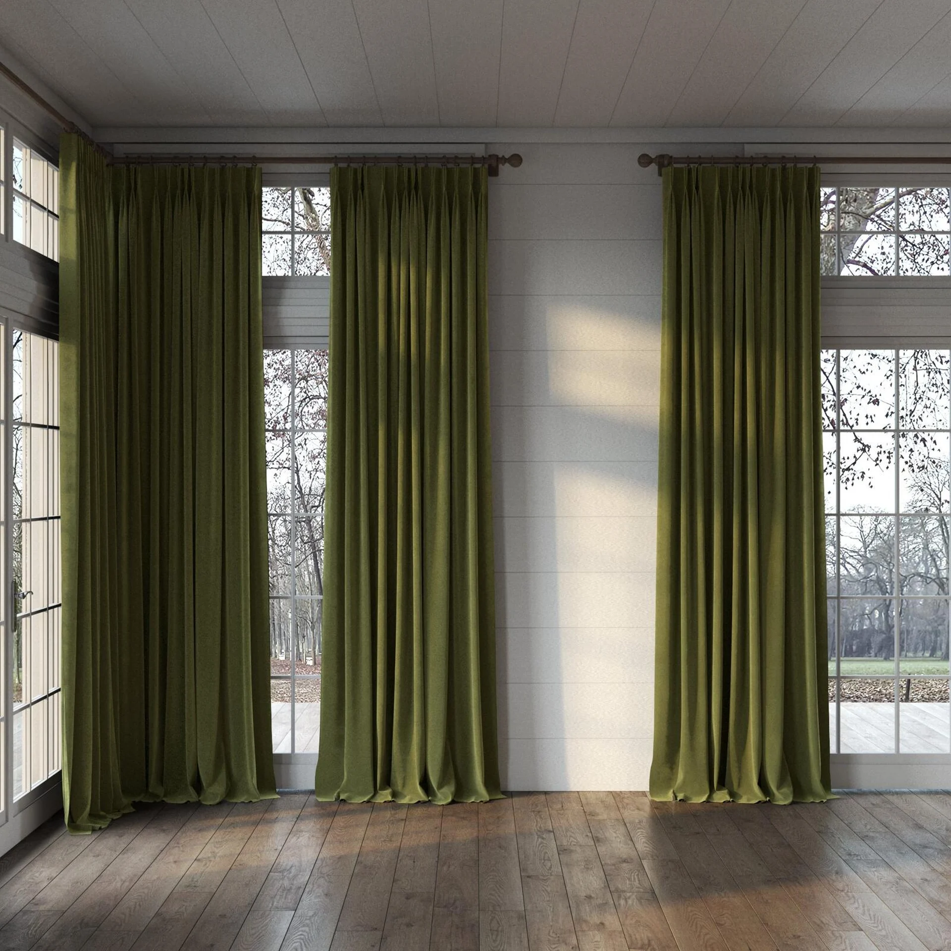Full view of Verbier Moss, puddled, on curtain rod