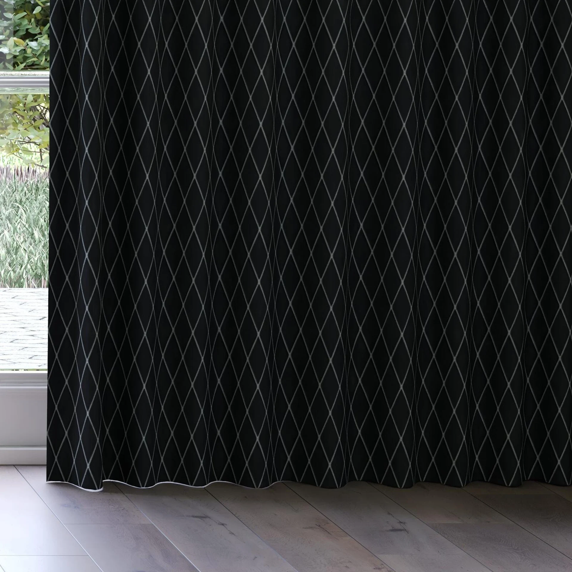 Bottom view of Pantheon Graphite, on curtain rail