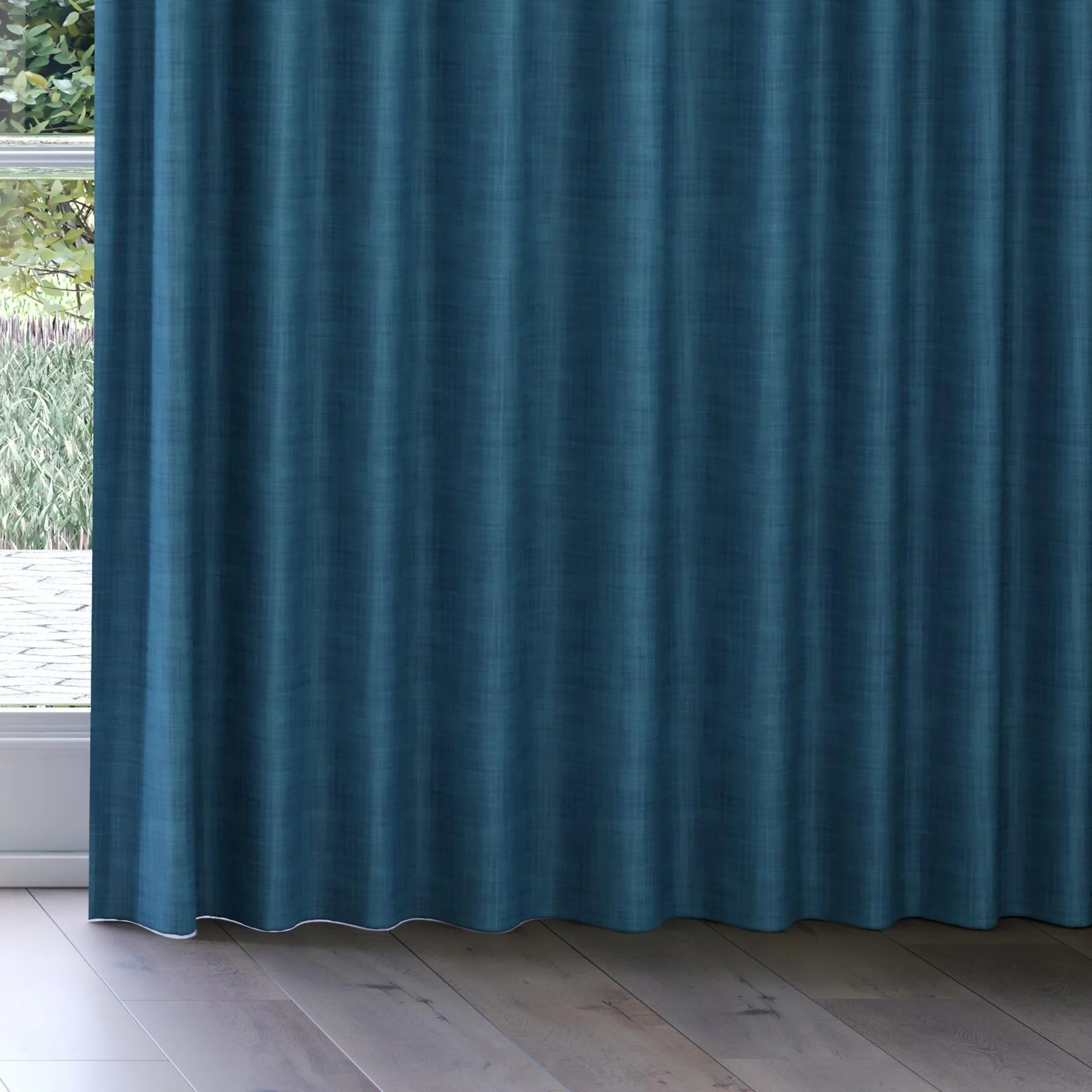 Bottom view of Loci Dim Out Azure, on curtain rail
