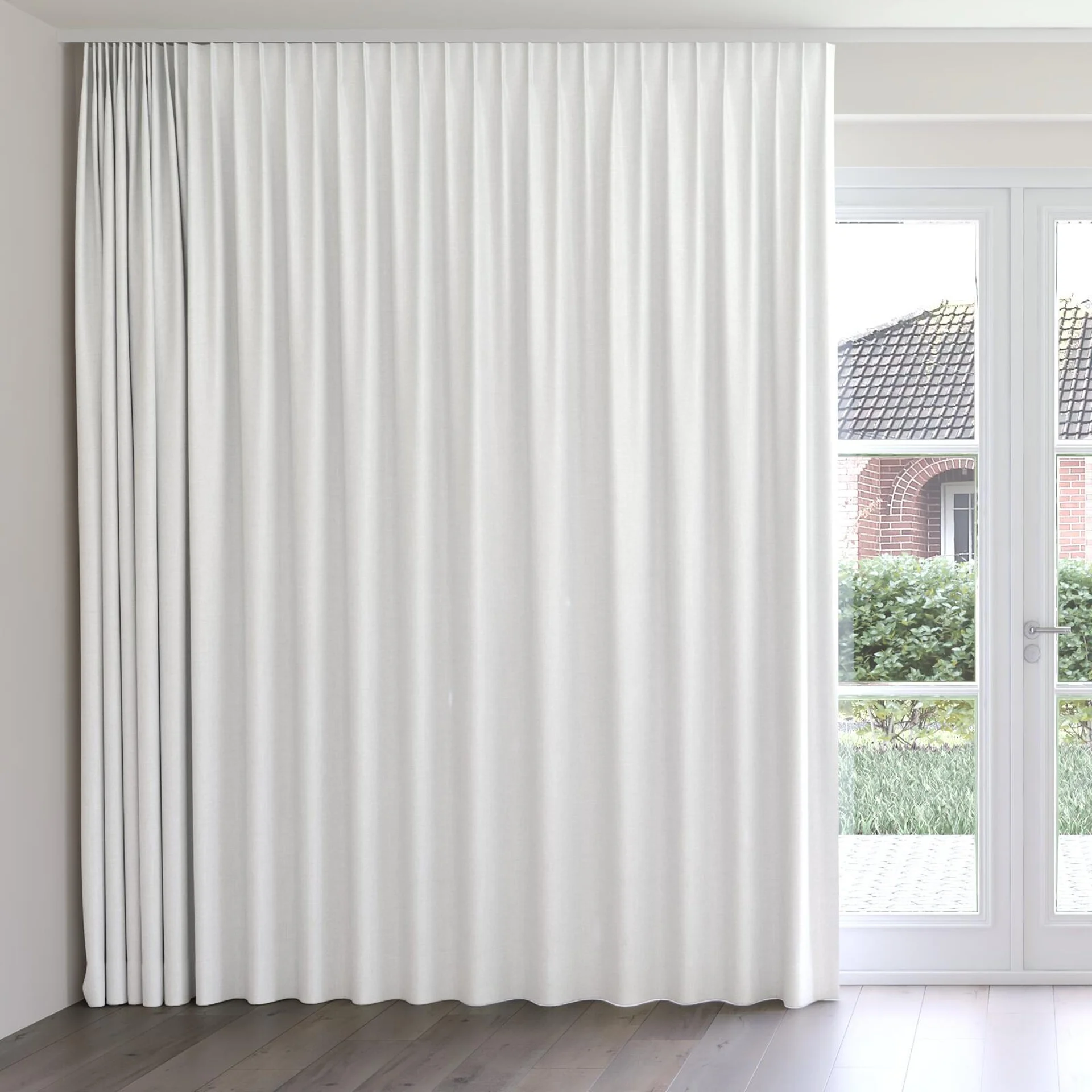 Front view of Frisco Alabaster, on curtain rail