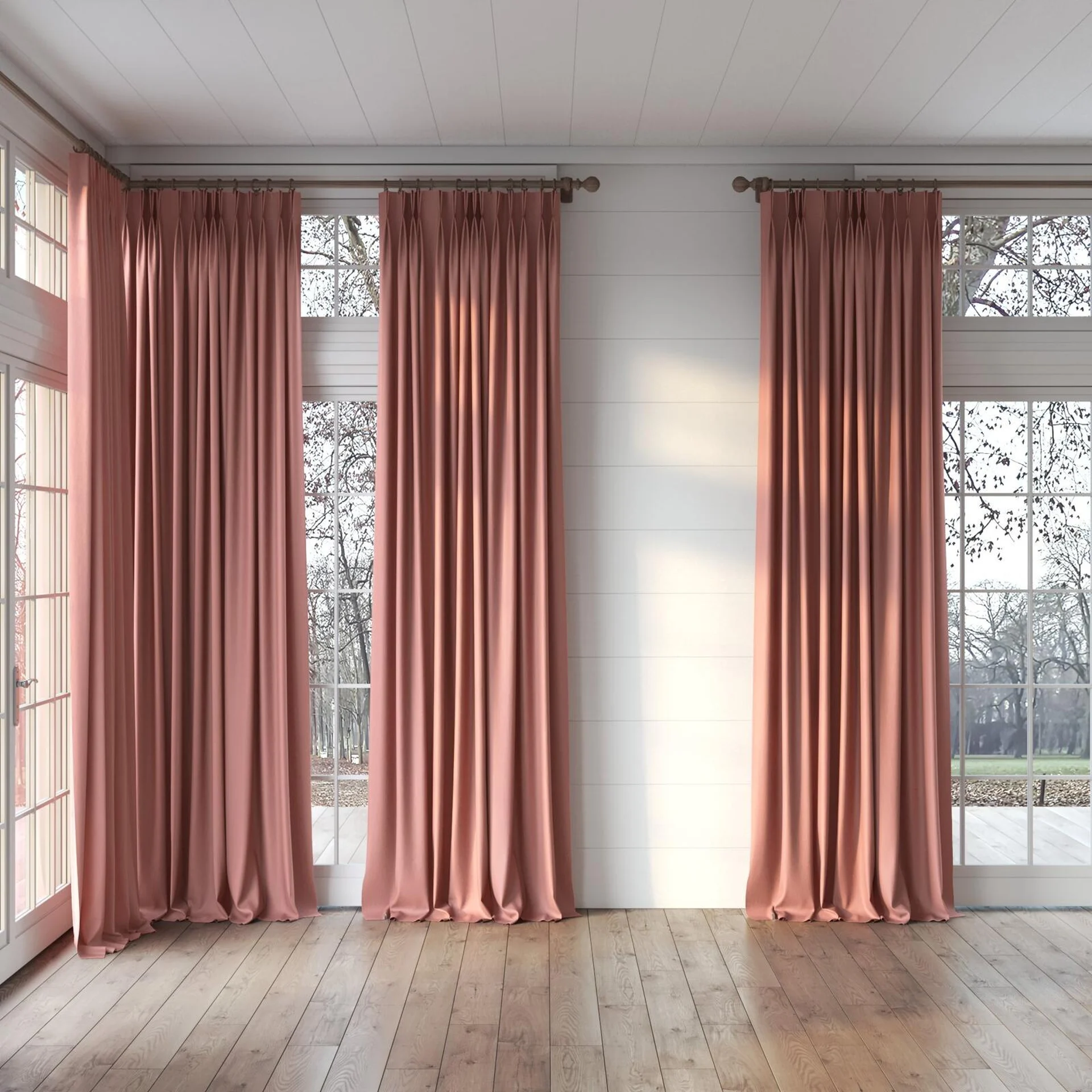 Full view of Eternal Guava, puddled, on curtain rod