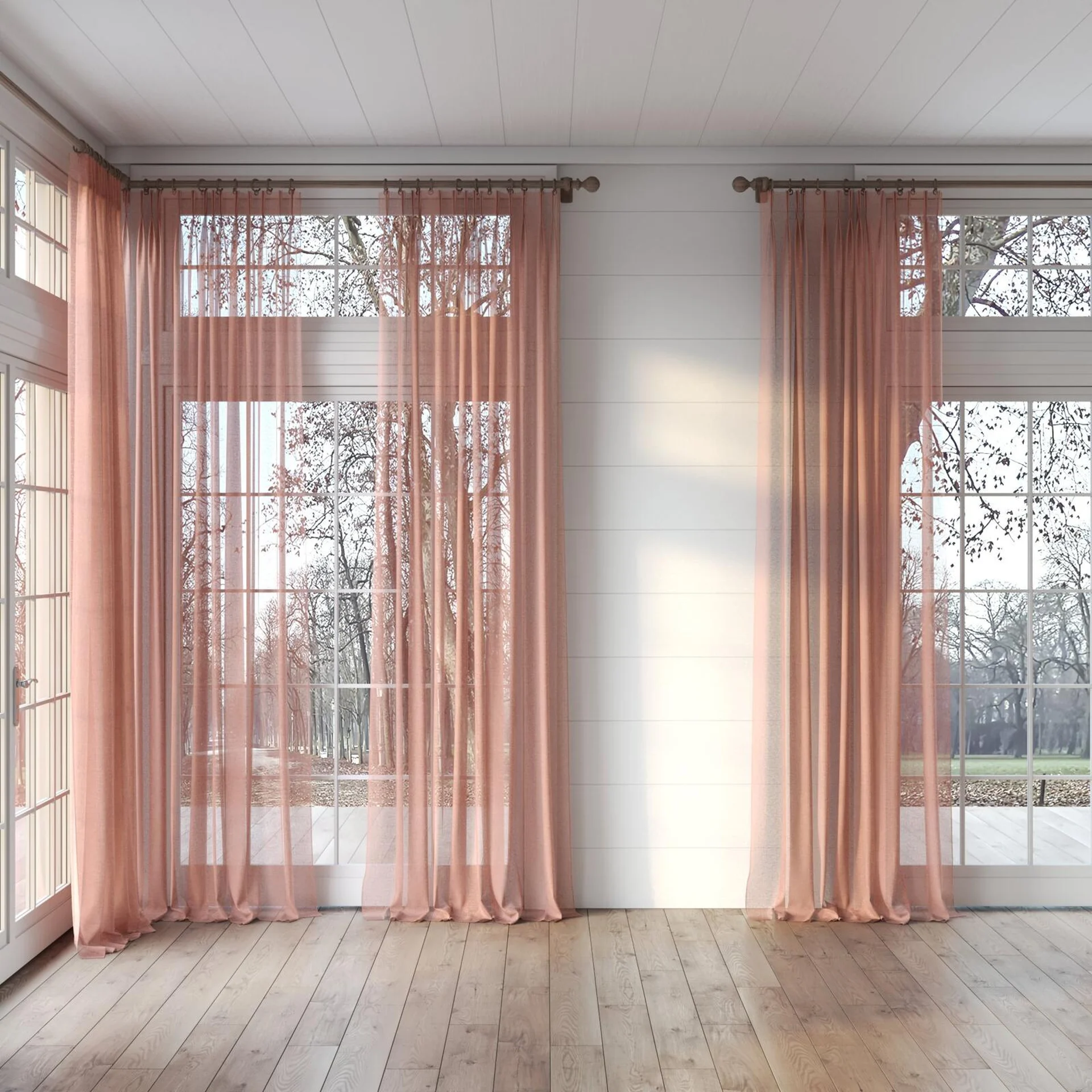 Full view of Pure Linen Brick, puddled, on curtain rod
