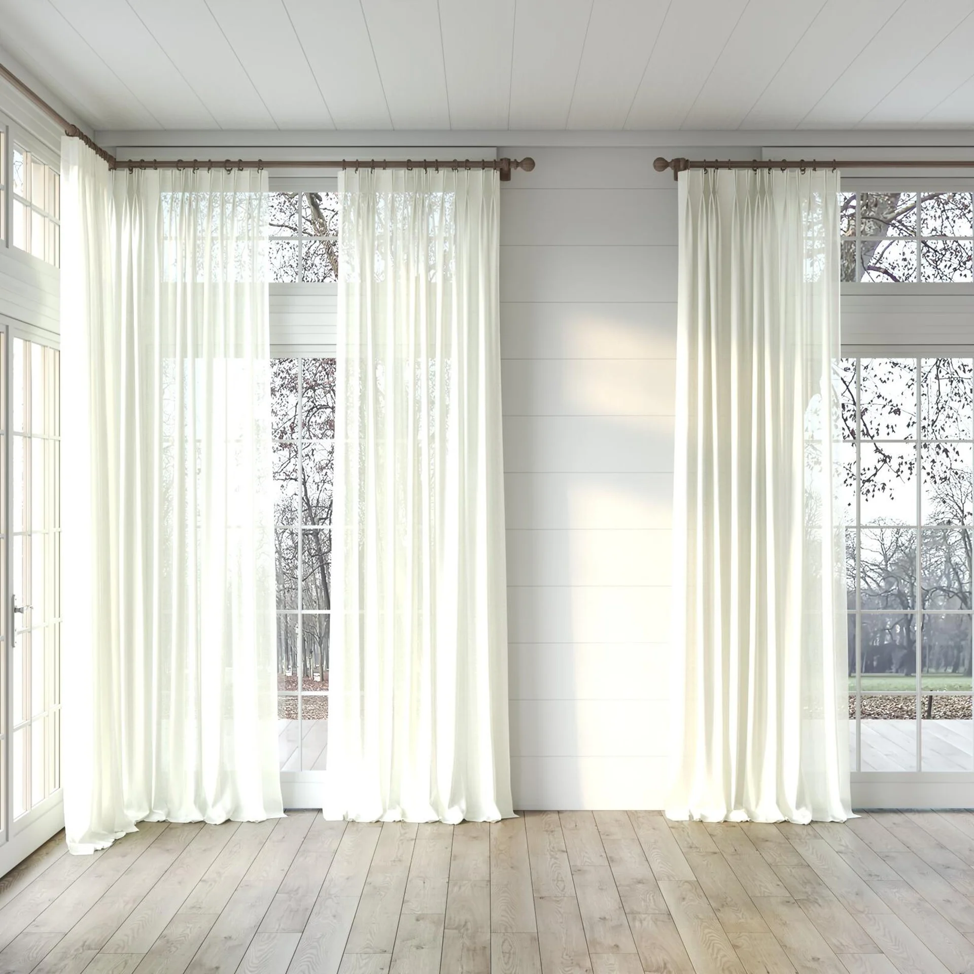 Full view of Gossy Cream, puddled, on curtain rod