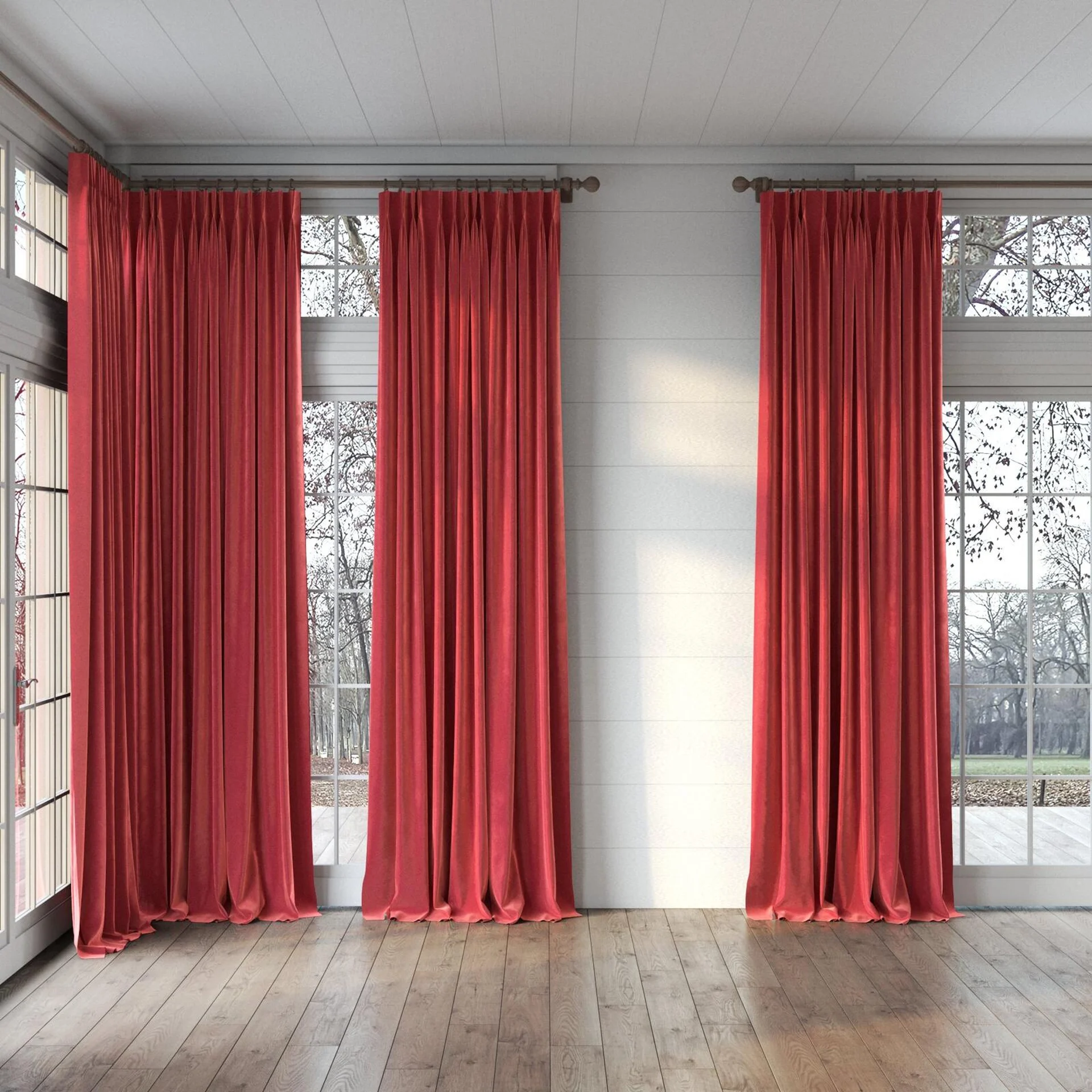 Full view of Velvelux Lollipop, puddled, on curtain rod