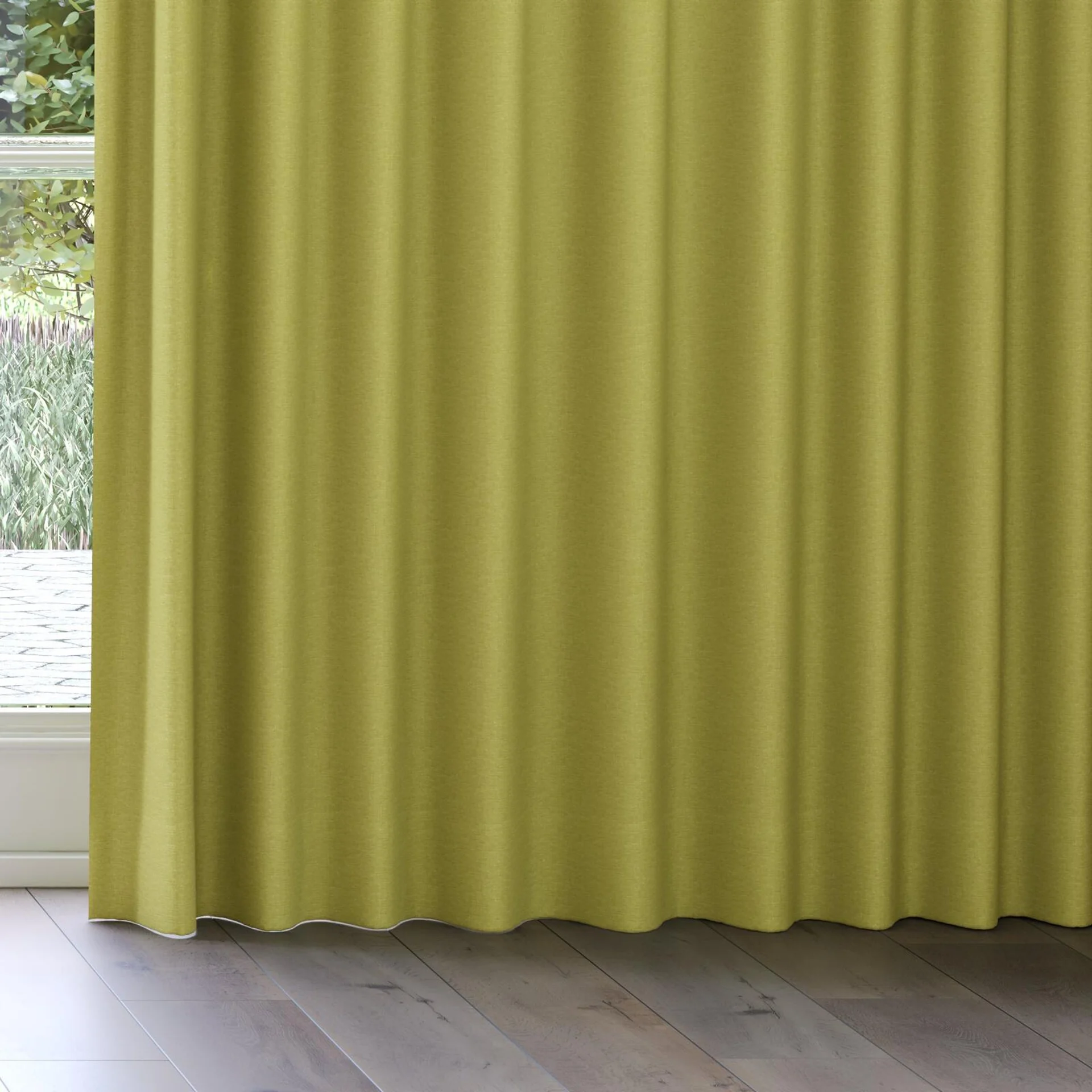 Bottom view of Coverlet Linden, on curtain rail