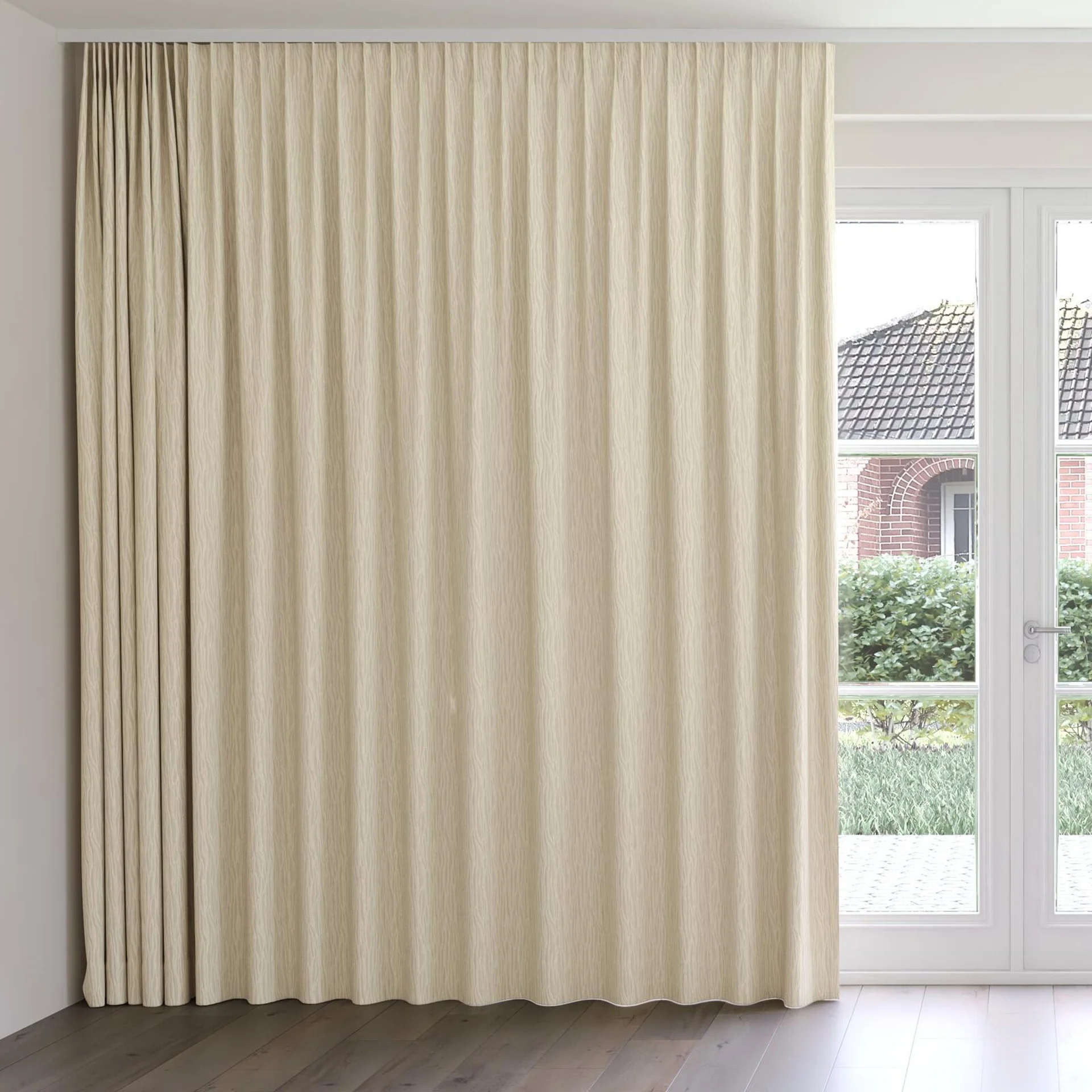 Front view of Sandrift Vanilla, on curtain rail