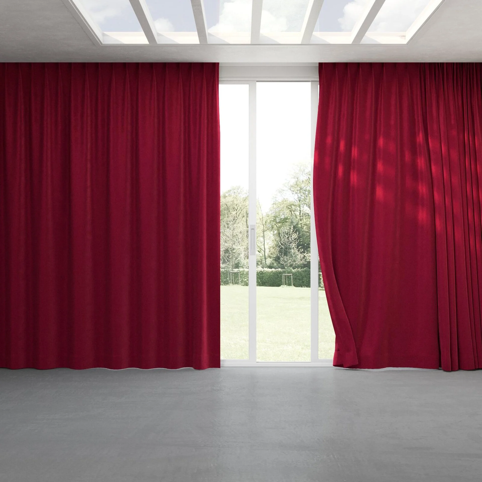 Full view of Velvelux Bordeaux, pinch pleat