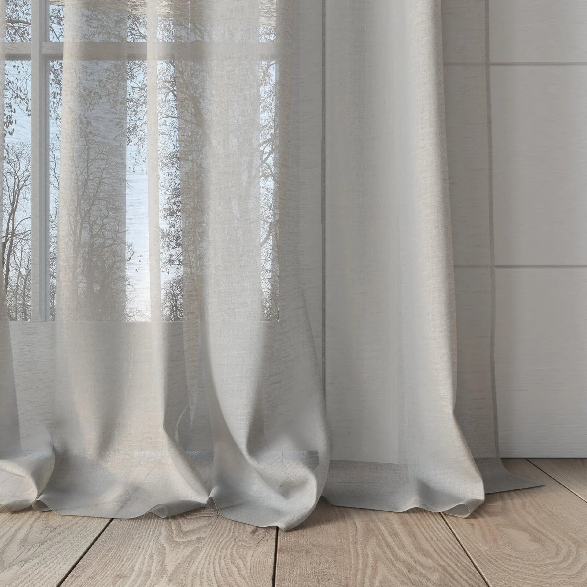Bottom view of Locomotion Sand, puddled, on curtain rod