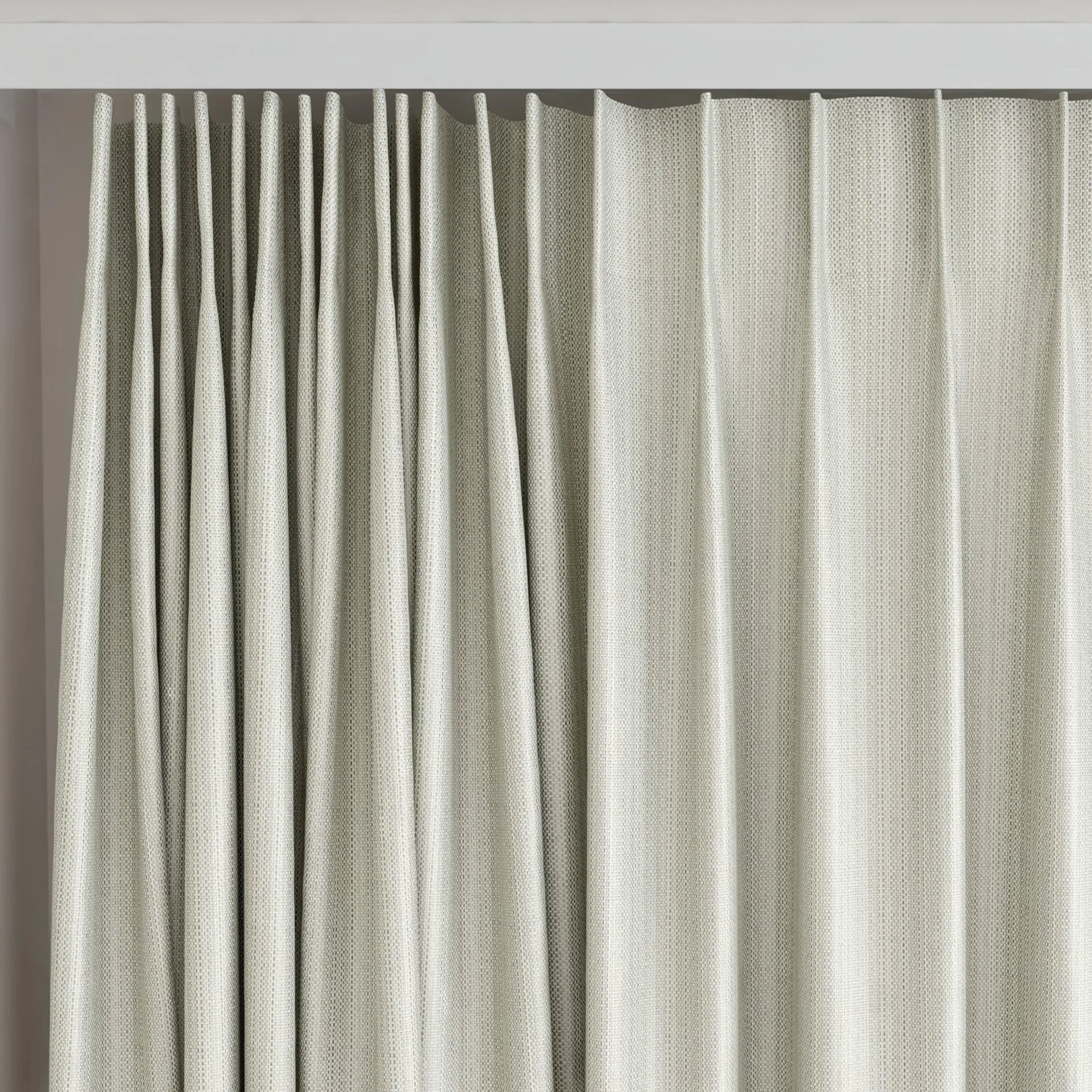 Top view of Pickford FR Blackout Wicker, on curtain rail