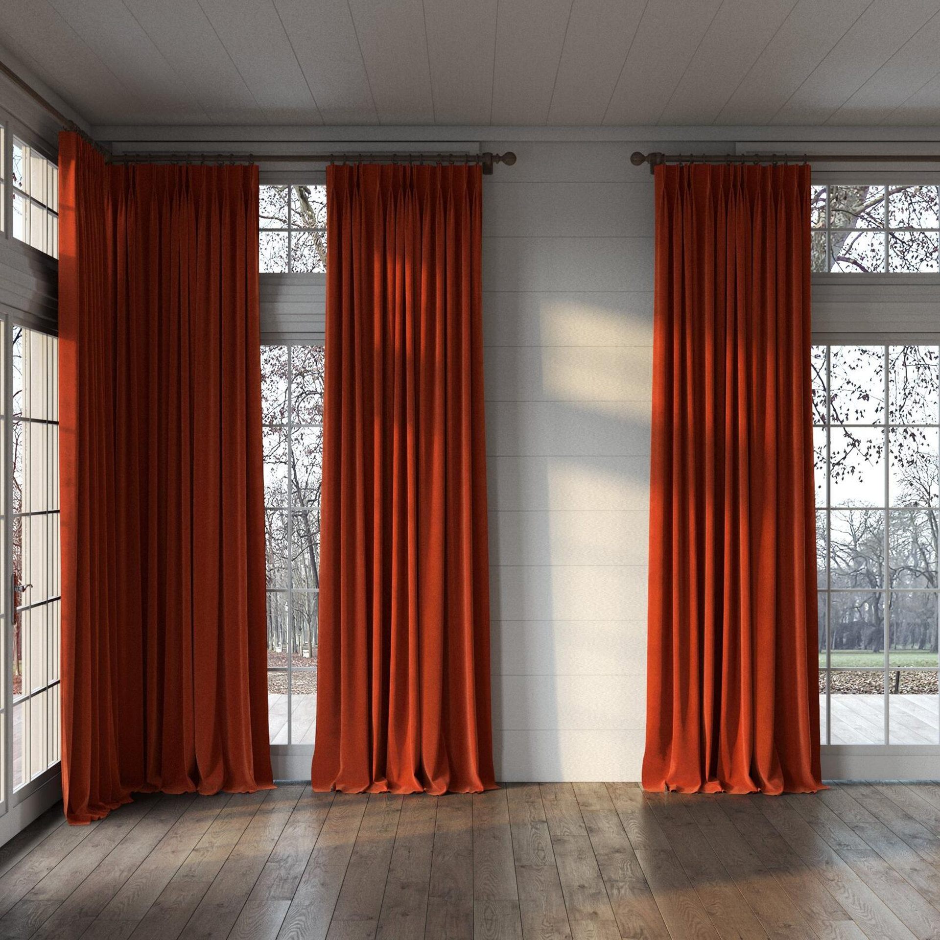 Full view of Verbier Sienna, puddled, on curtain rod