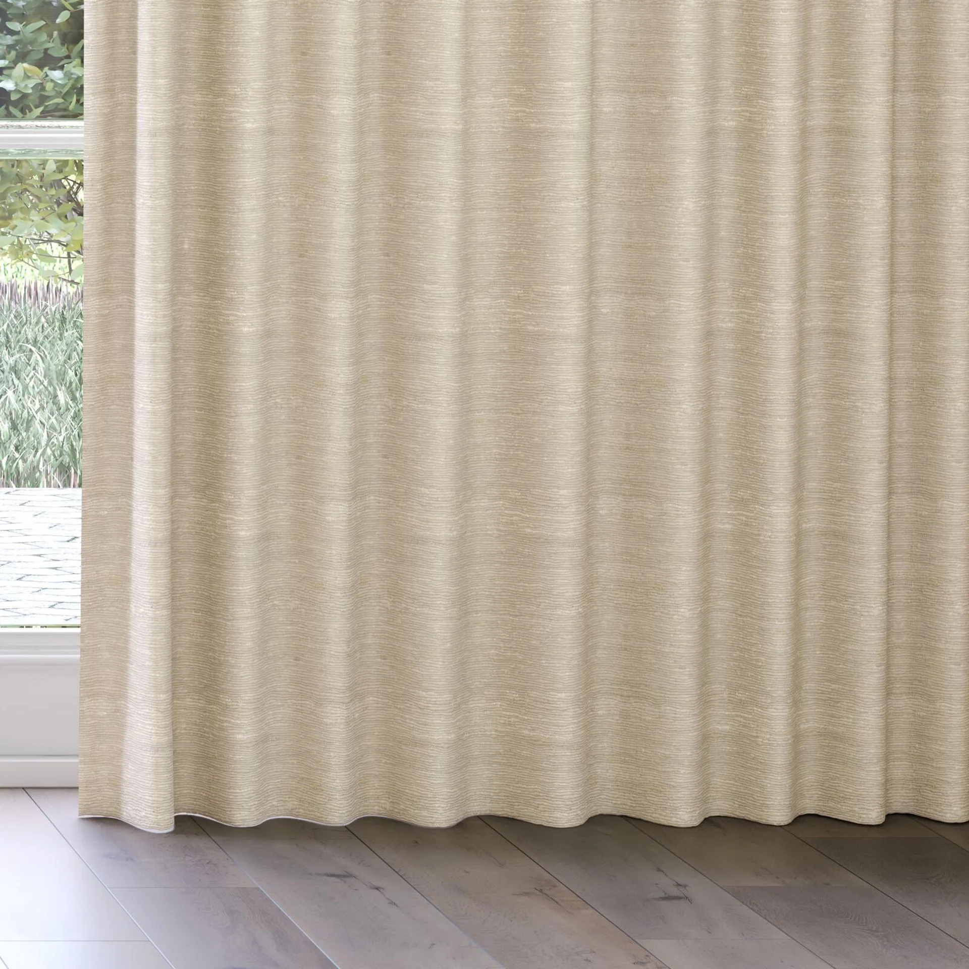 Bottom view of Tennessee Tussah Gold, on curtain rail