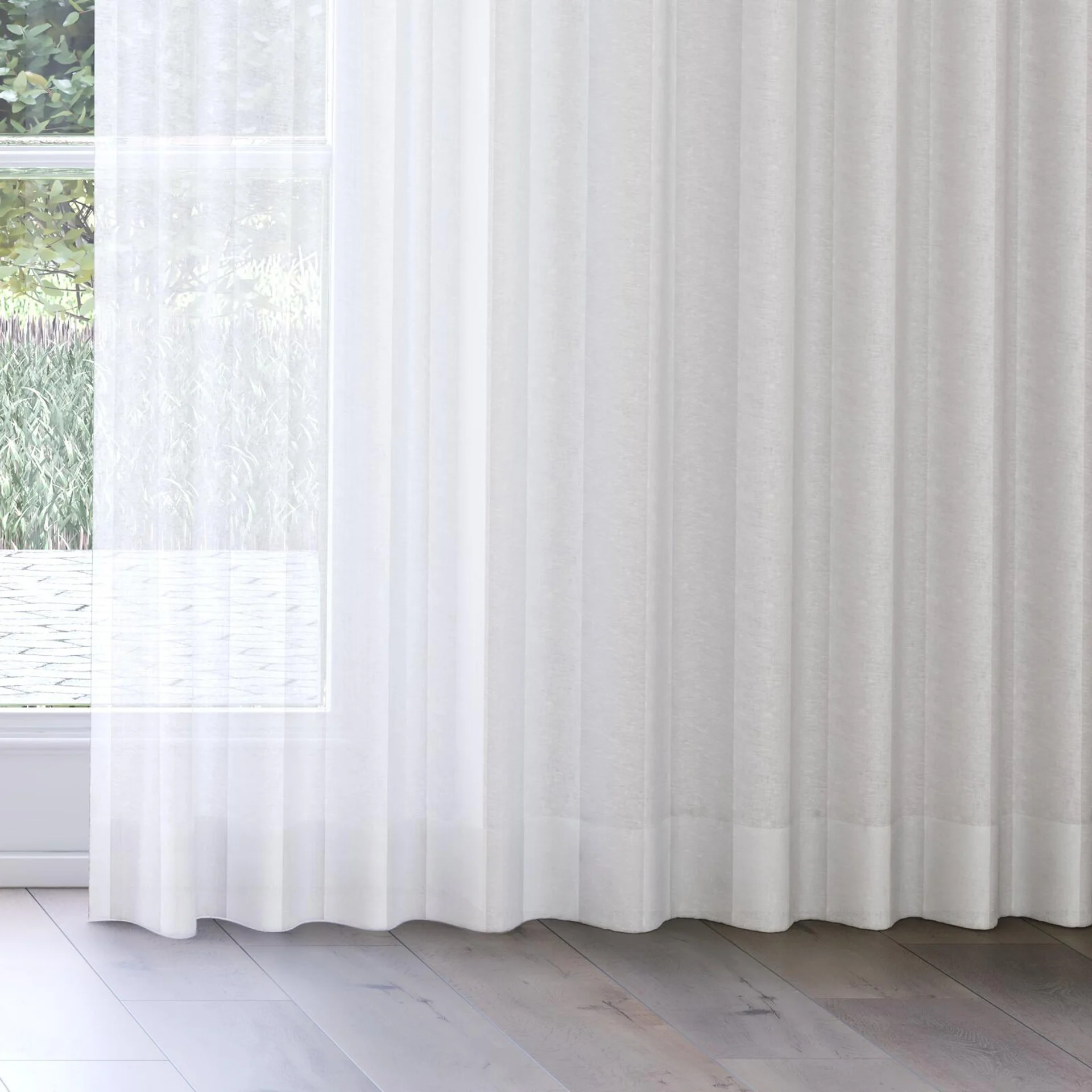 Bottom view of Kyoto Stripe Feather, on curtain rail