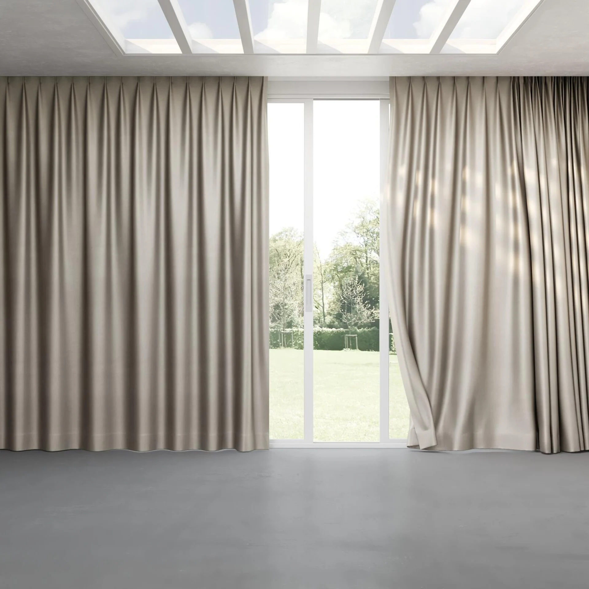 Full view of Glacial Silver, pinch pleat