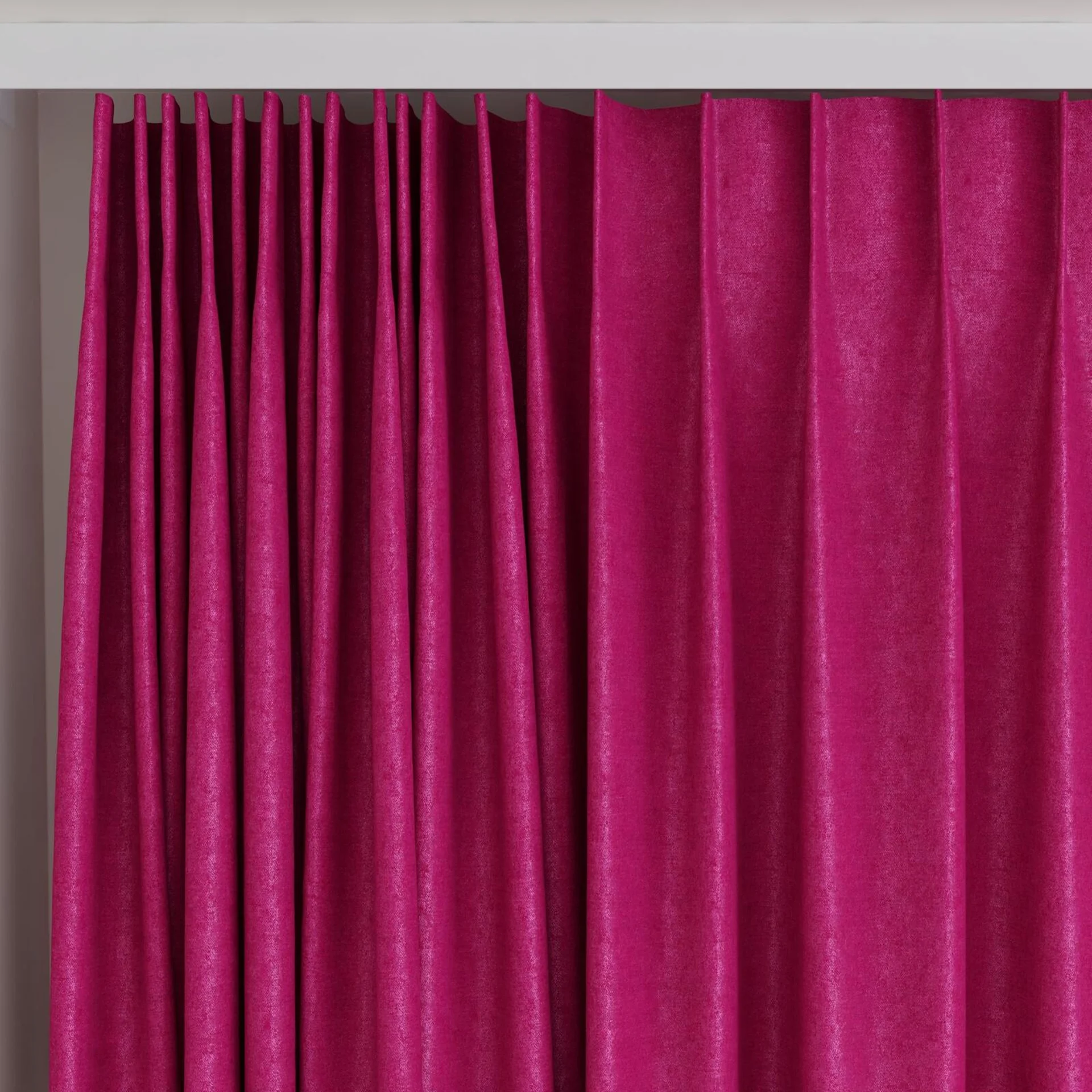 Top view of Drama Fuchsia, on curtain rail