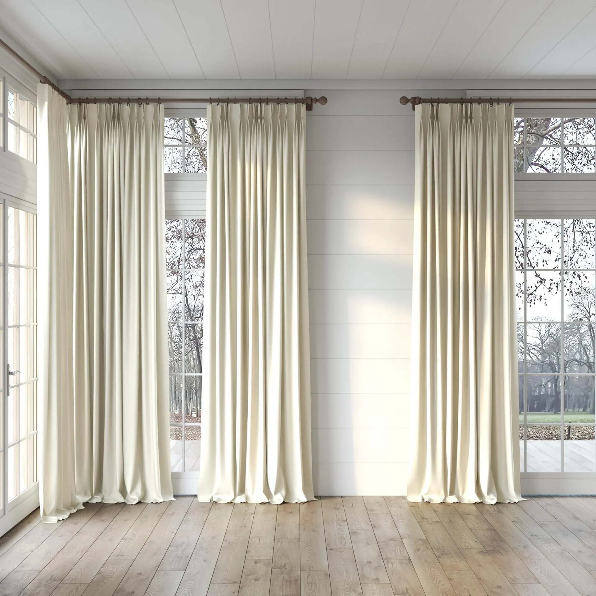 Full view of Woolly/Woolen Nougat, puddled, on curtain rod
