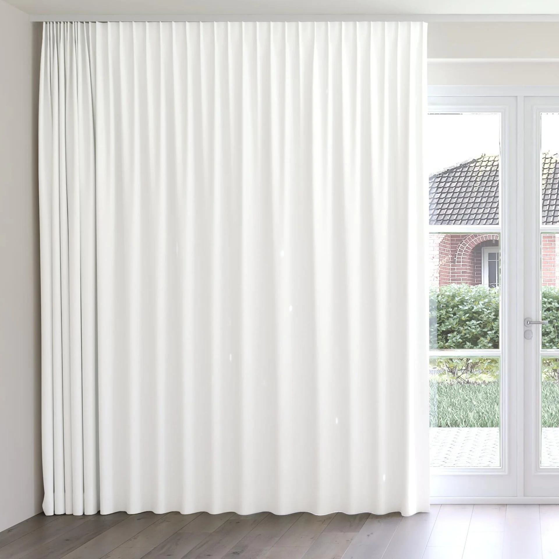 Front view of Luxo Swan, on curtain rail