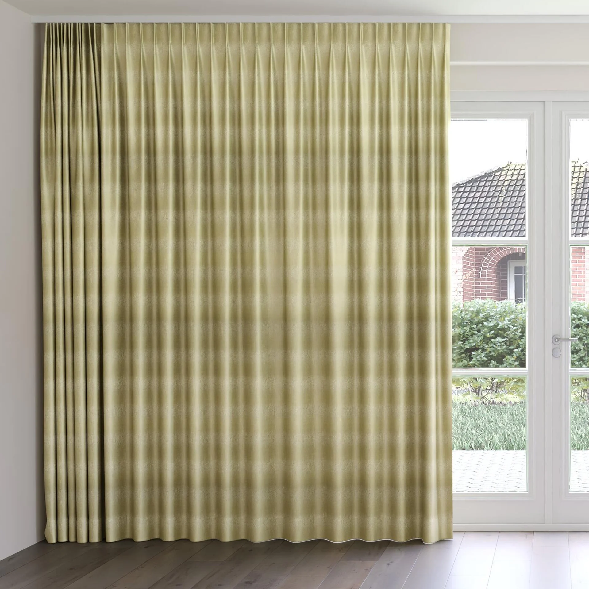 Front view of Glint Fern, on curtain rail
