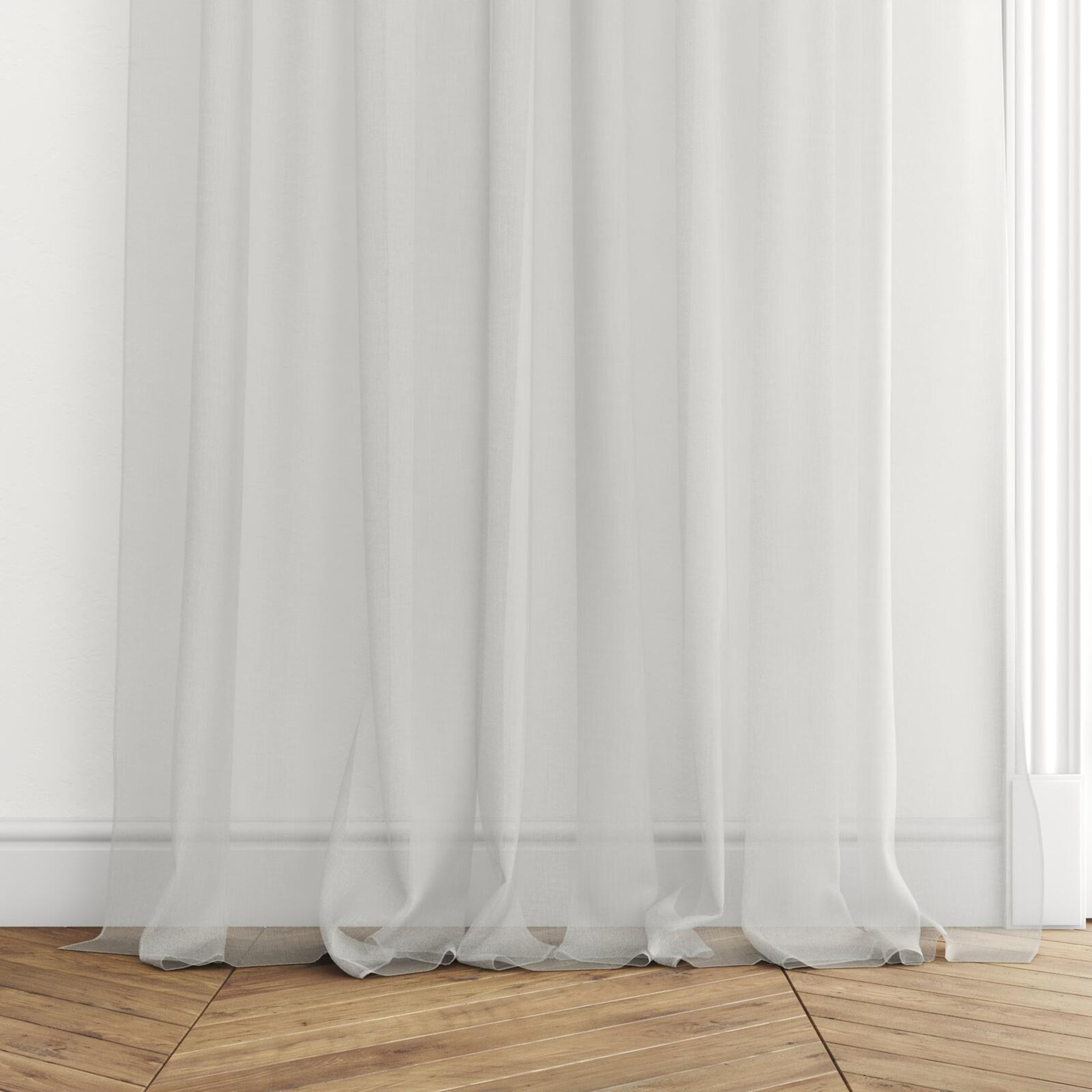 Bottom view of Audiance Limestone, puddled with pinch pleat, on curtain rod