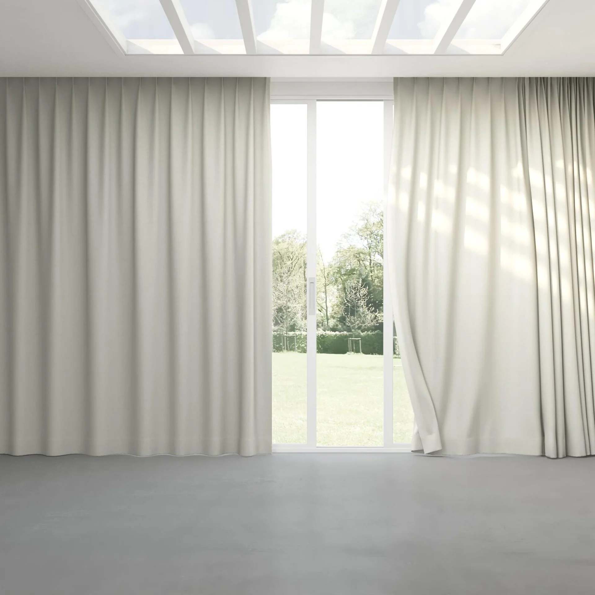 Full view of Retreat II Whisper, pinch pleat