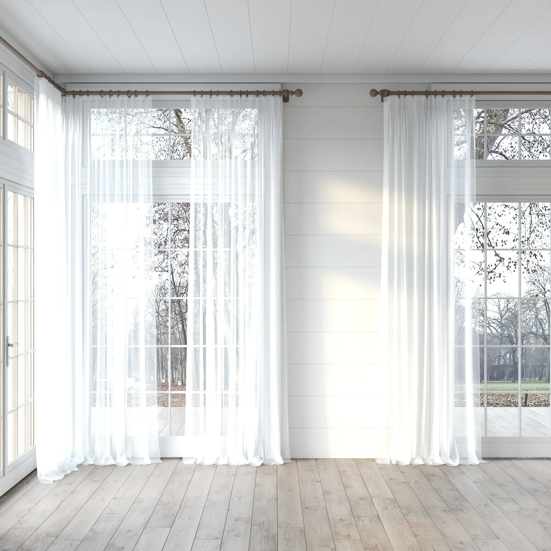 Full view of Beauvoir Ivory, puddled, on curtain rod