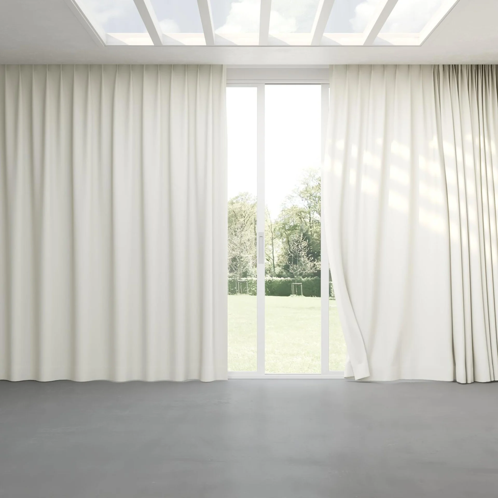 Full view of Vesta Pearl, pinch pleat