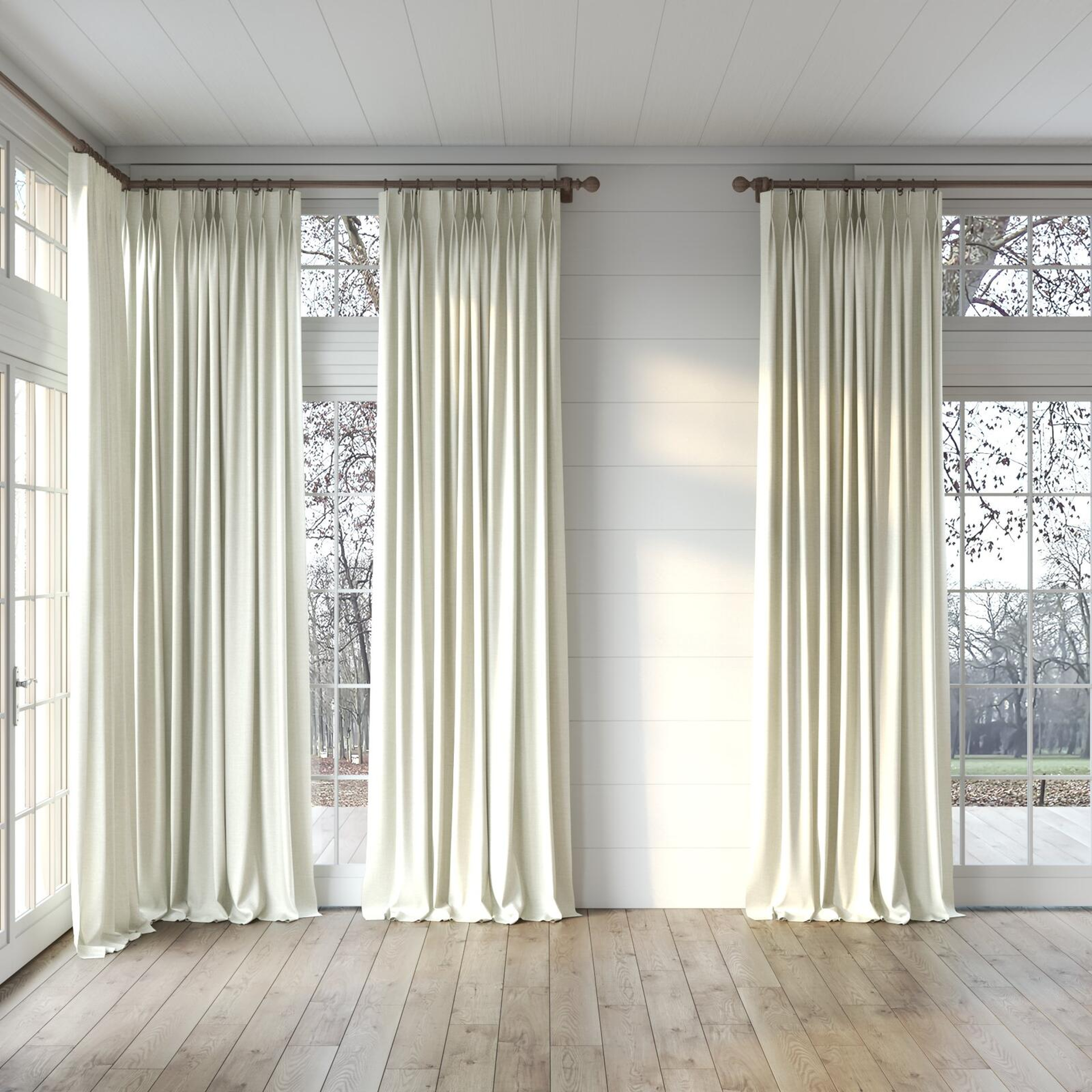 Full view of Frisco Cream, puddled, on curtain rod