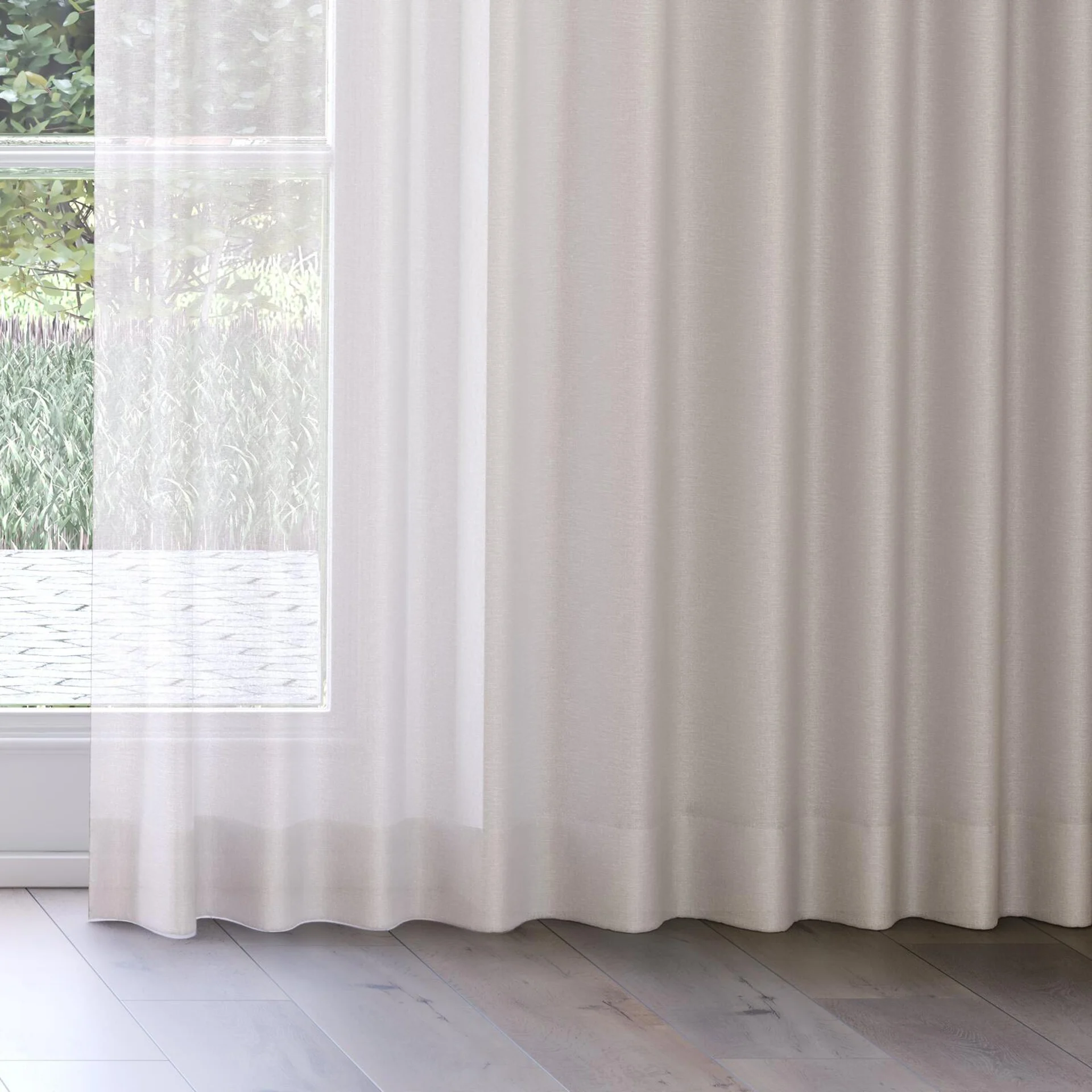 Bottom view of Alcova Chinchilla, on curtain rail