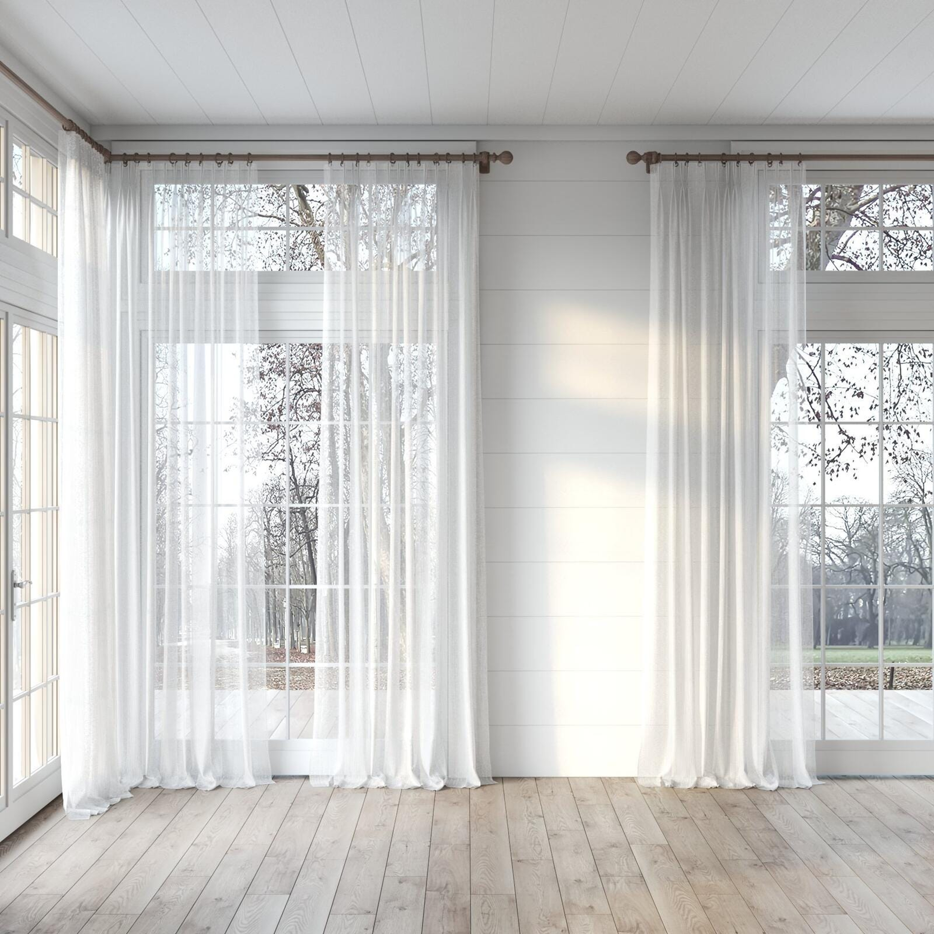 Full view of Sonata Dawn, puddled, on curtain rod