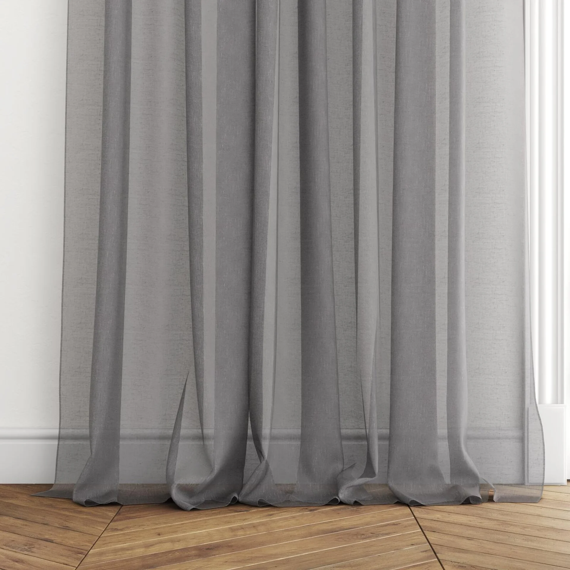 Bottom view of Graceful Elephant, puddled with pinch pleat, on curtain rod