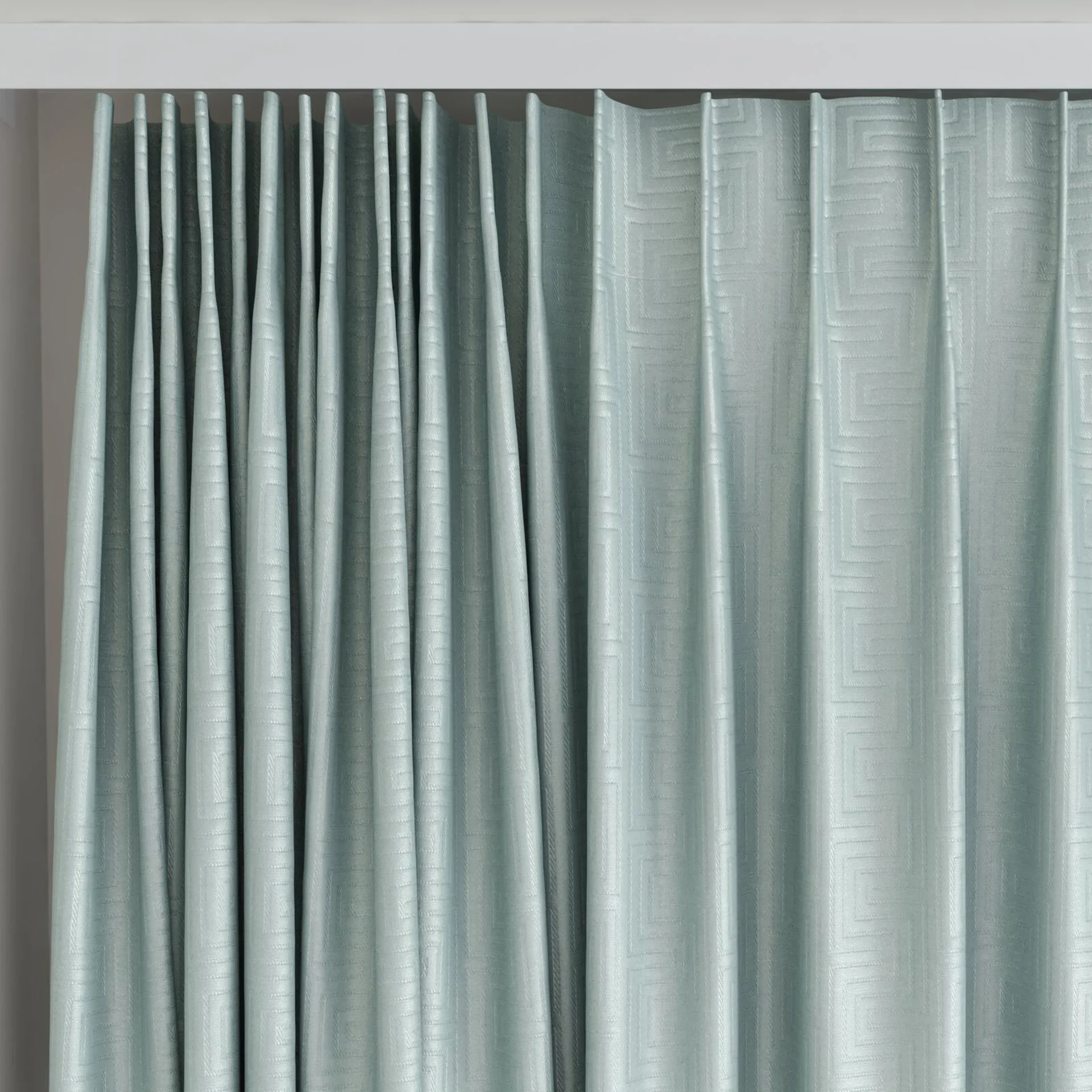 Top view of Remain Aqua, on curtain rail