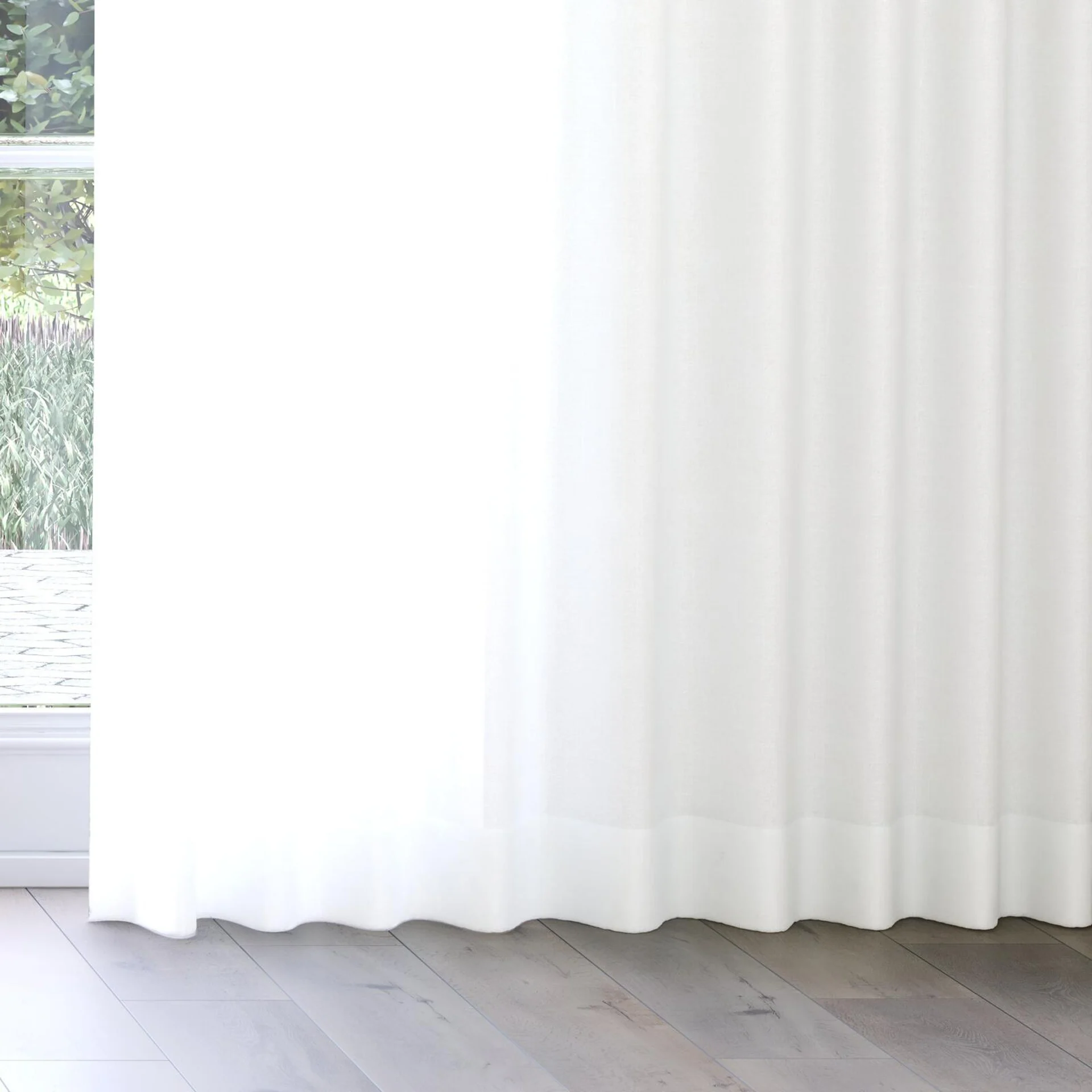 Bottom view of Sunlight Rattan, on curtain rail