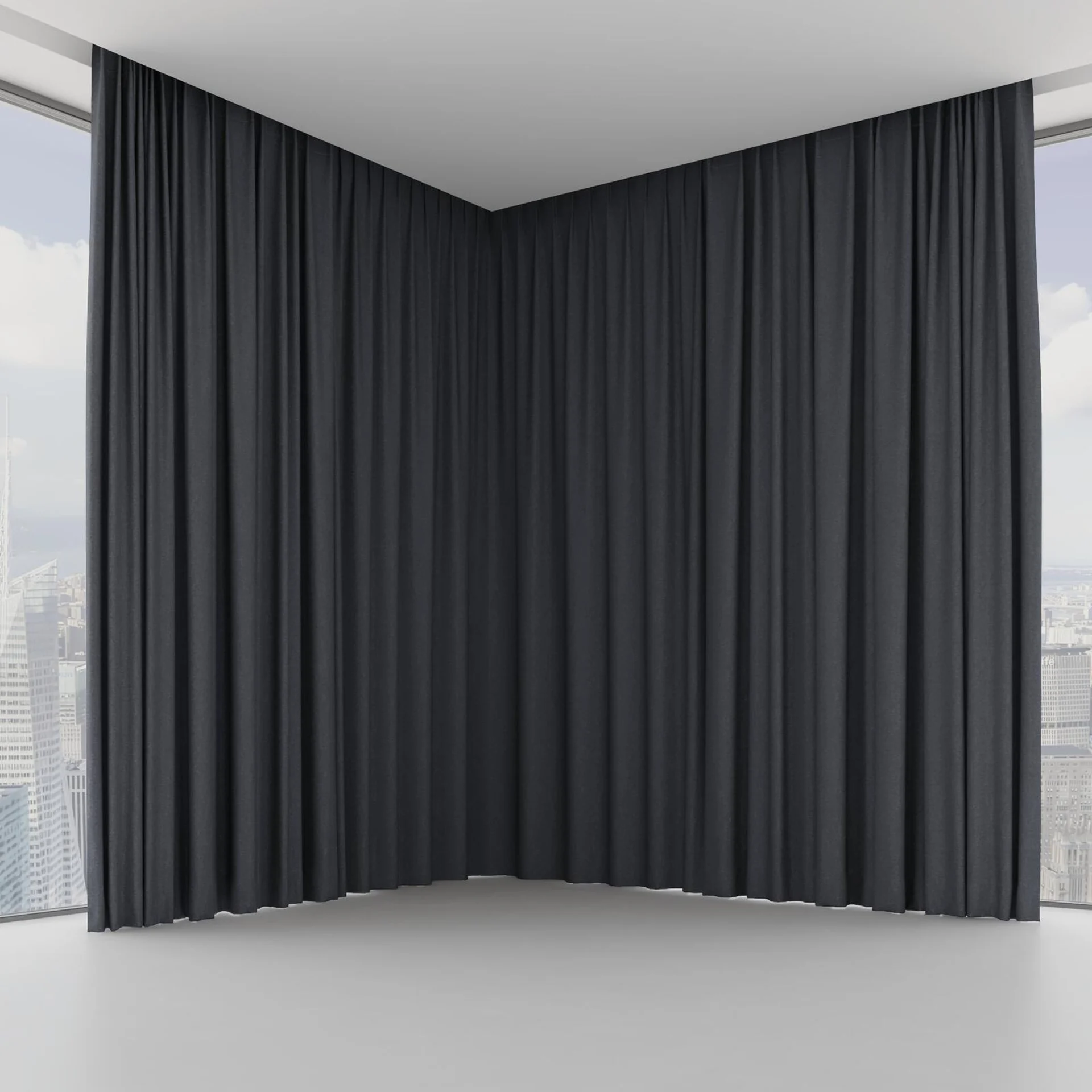 Front view of Coverlet Charcoal, on hidden rail