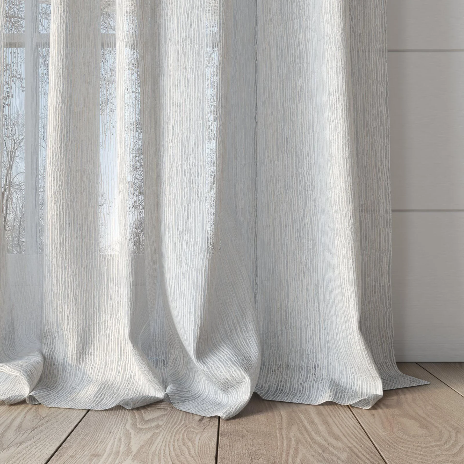 Bottom view of Turbulent Polar, puddled, on curtain rod