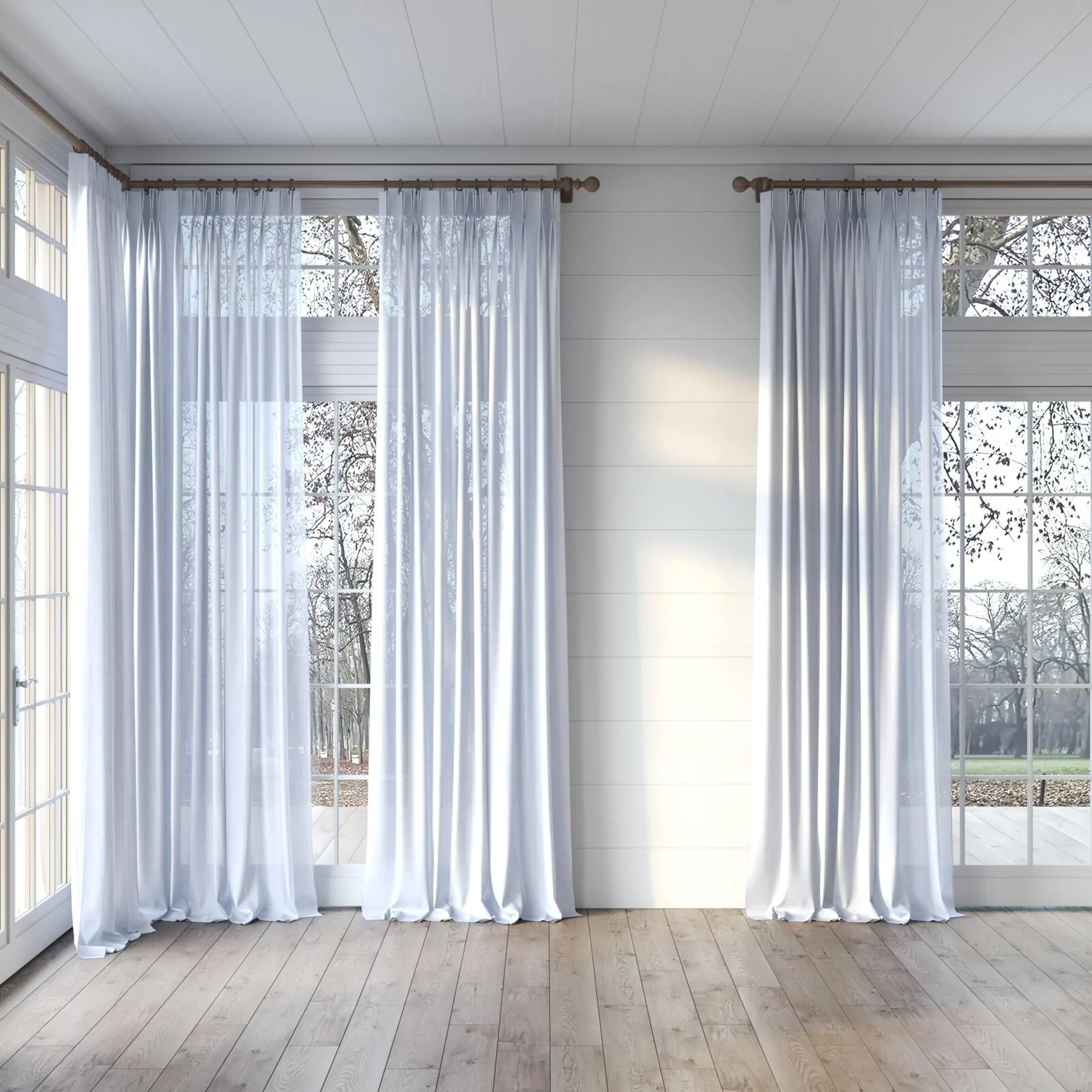 Full view of Flo II Mist, puddled, on curtain rod