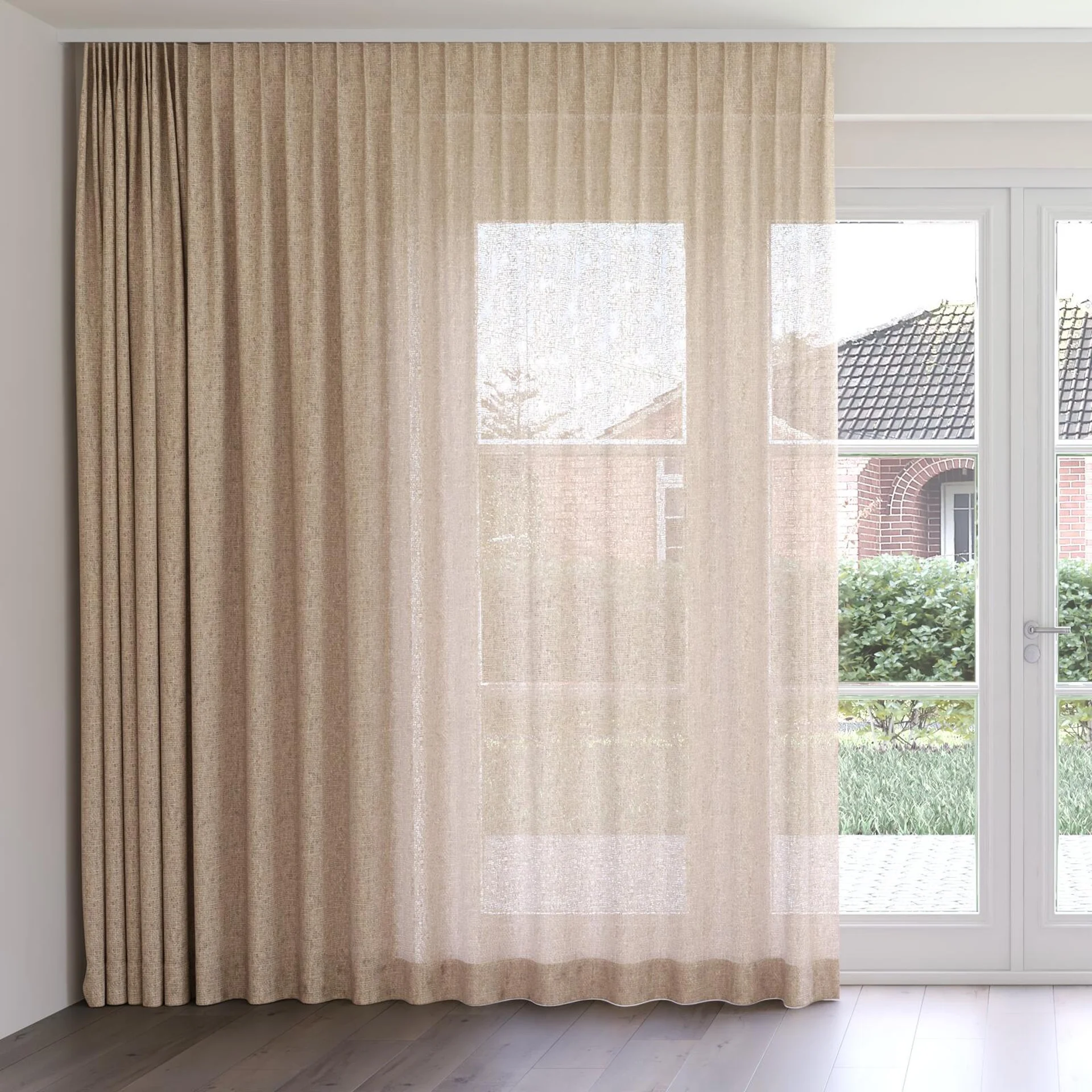 Front view of Handloom Linen, on curtain rail
