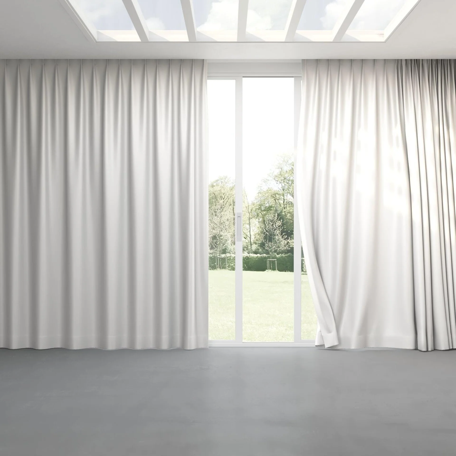 Full view of Sleek Snow, pinch pleat