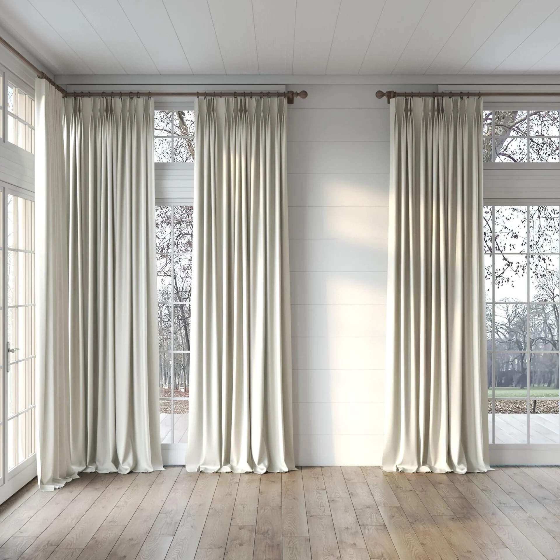 Full view of Bavaria Sand, puddled, on curtain rod