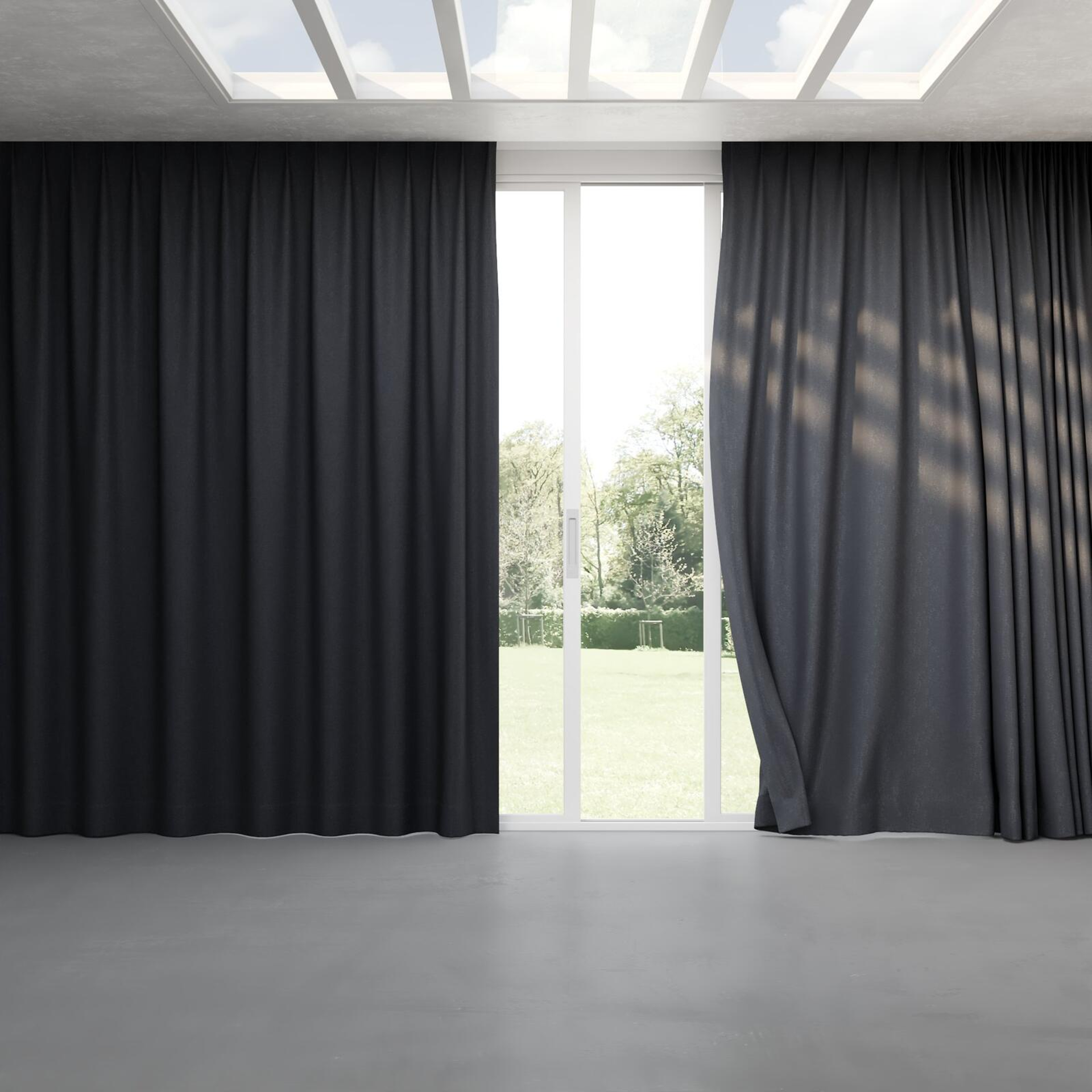 Full view of Coverlet Charcoal, pinch pleat