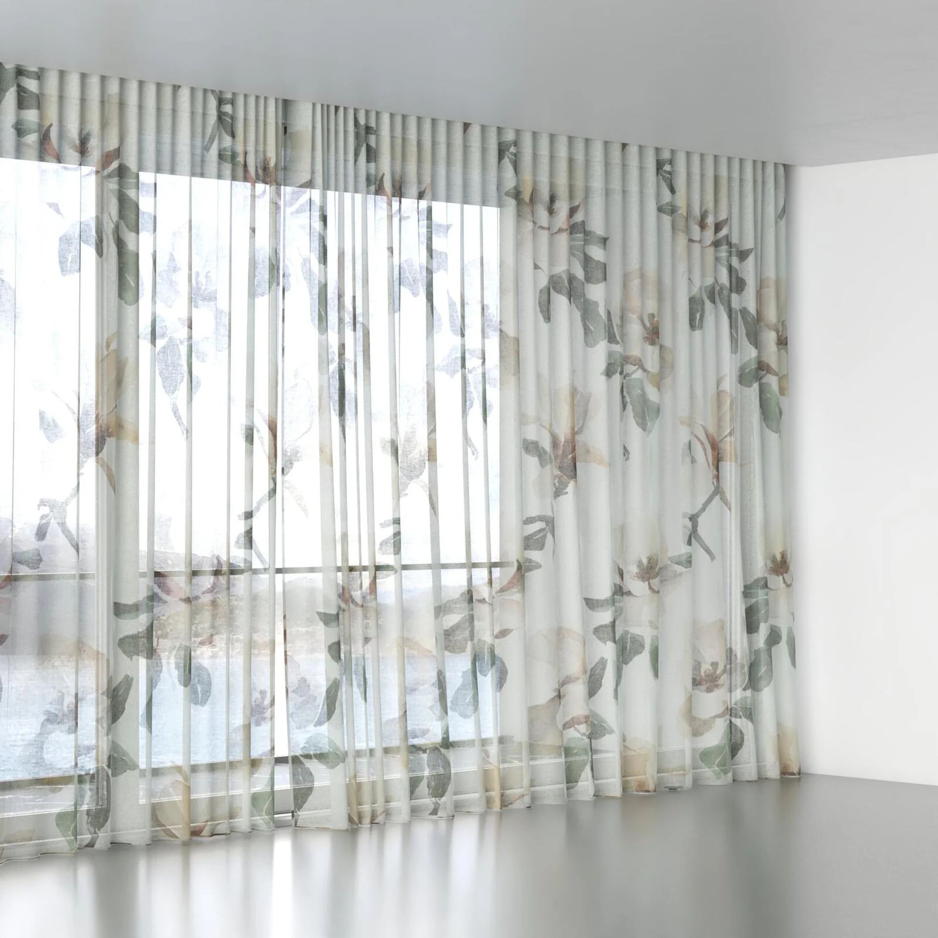 Full view of Magnolia Grande Sheer Cayenne, wave pleat