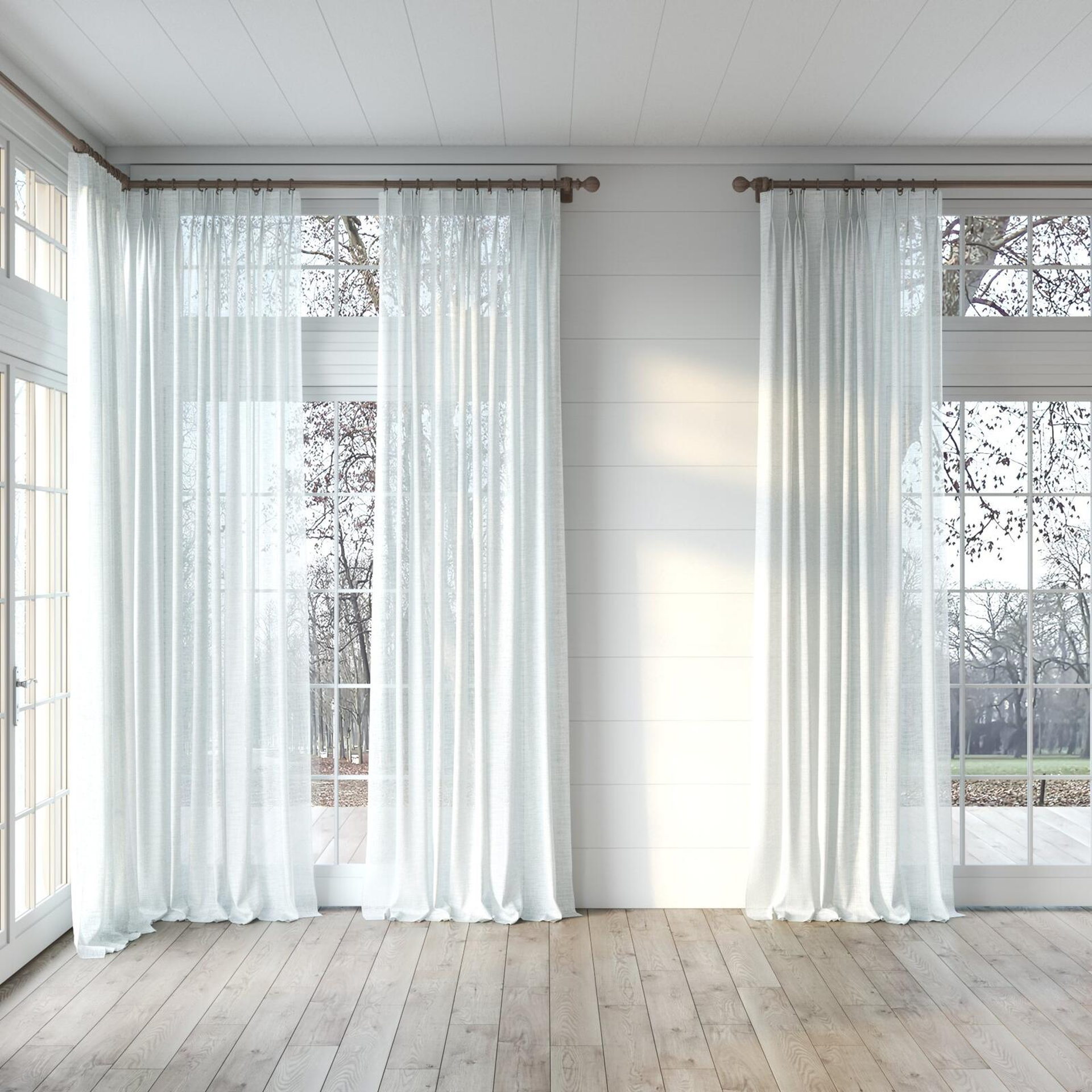 Full view of Threaded Wool, puddled, on curtain rod