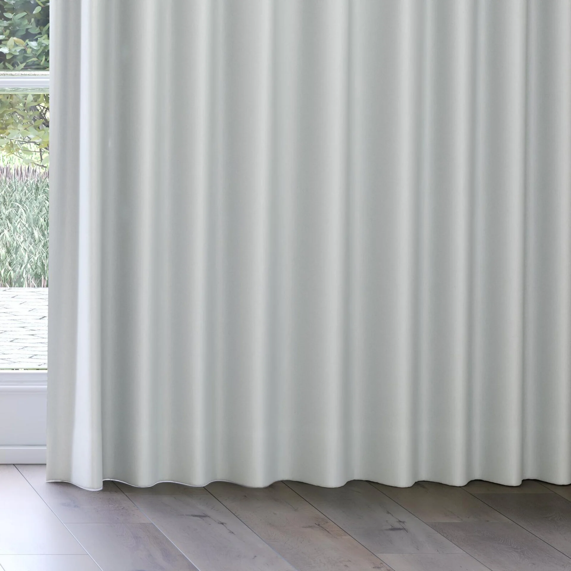 Bottom view of Woolskin Silver, on curtain rail