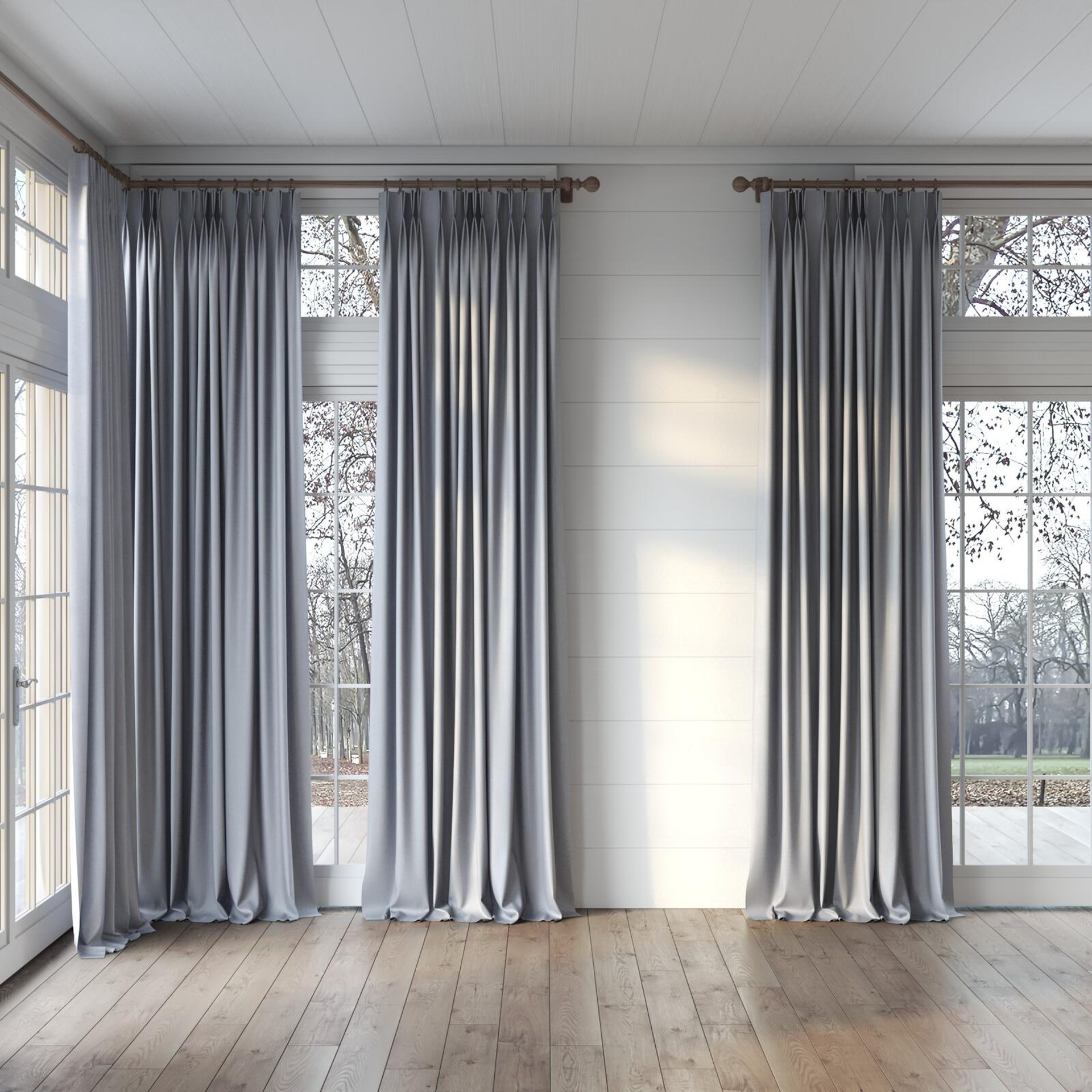 Full view of Bavaria Cloud, puddled, on curtain rod