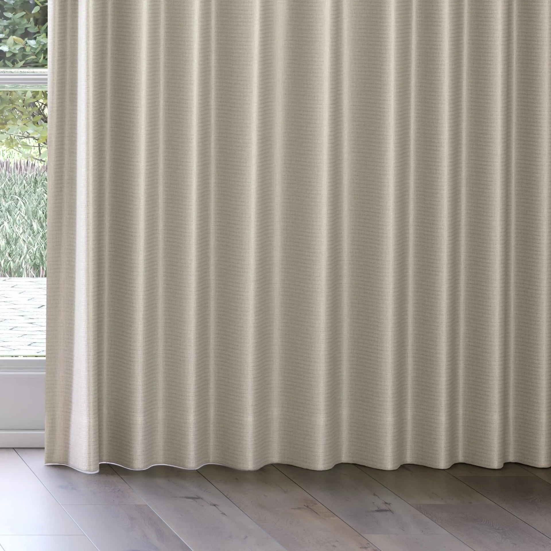 Bottom view of Kennedy II Blackout Nude, on curtain rail