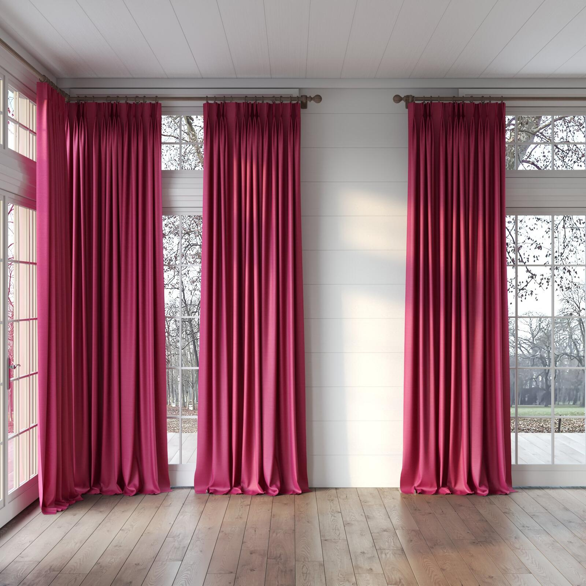 Full view of Linex Peony, puddled, on curtain rod